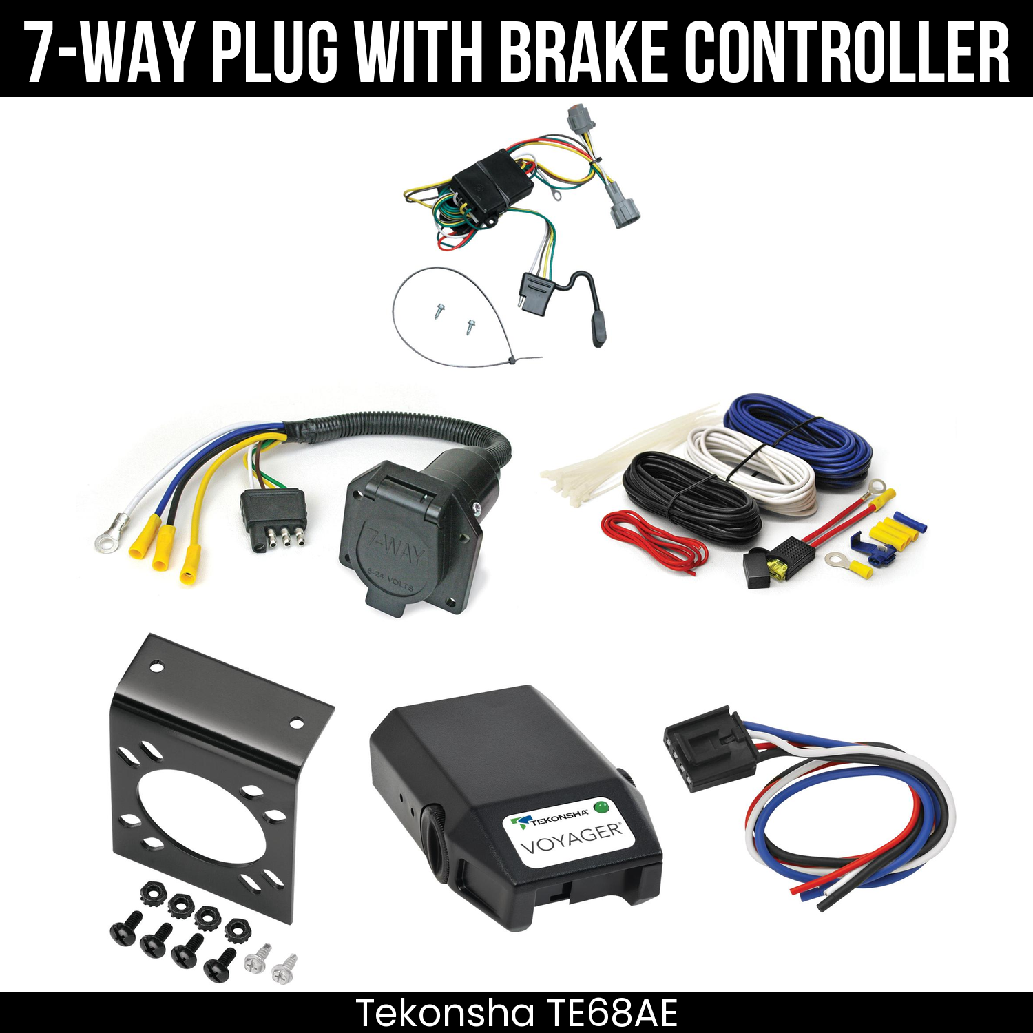 Trailer Wiring 7-Way Economy Plug w/ Bracket , Tekonsha Voyager Brake Control