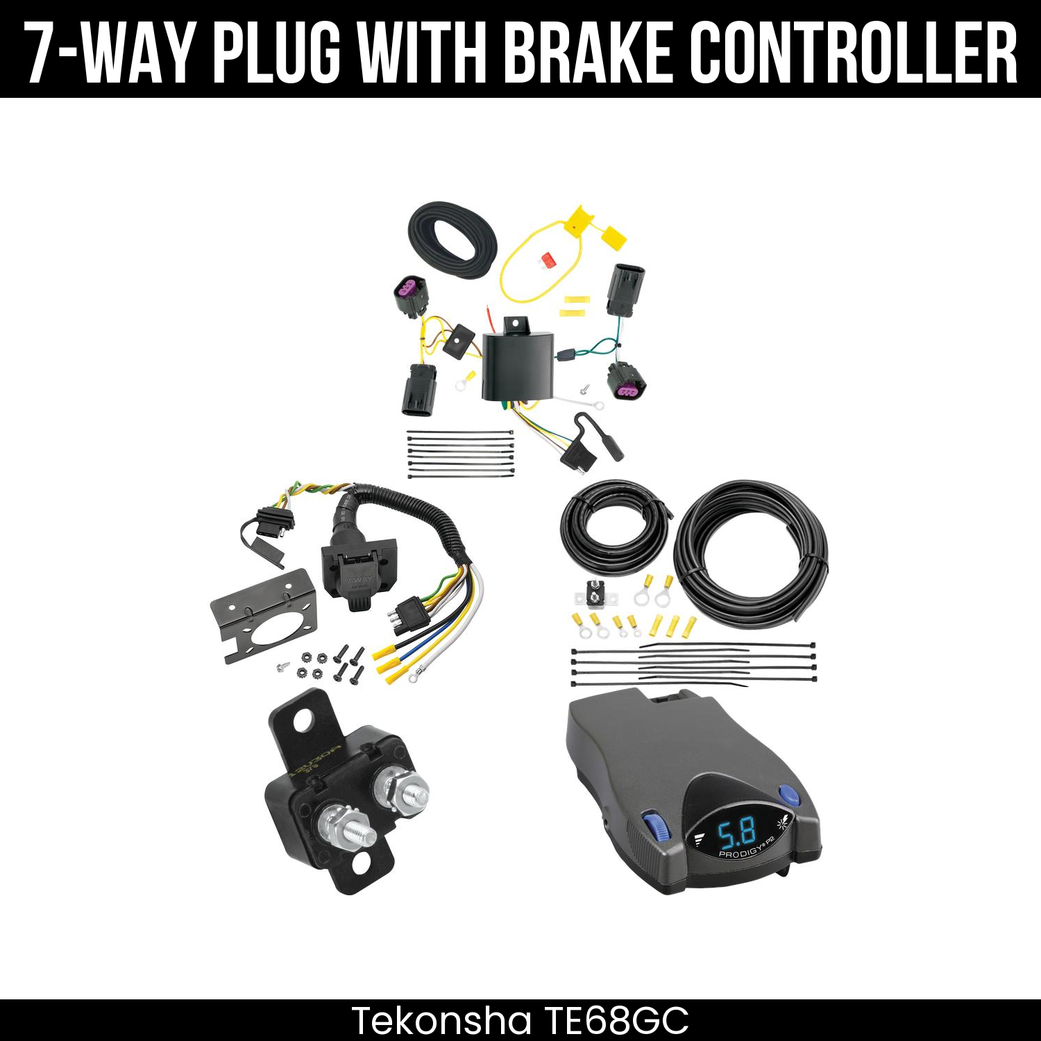Trailer Wiring 7-Way Plug w/ Bracket , Tekonsha Prodigy P2 Brake Control