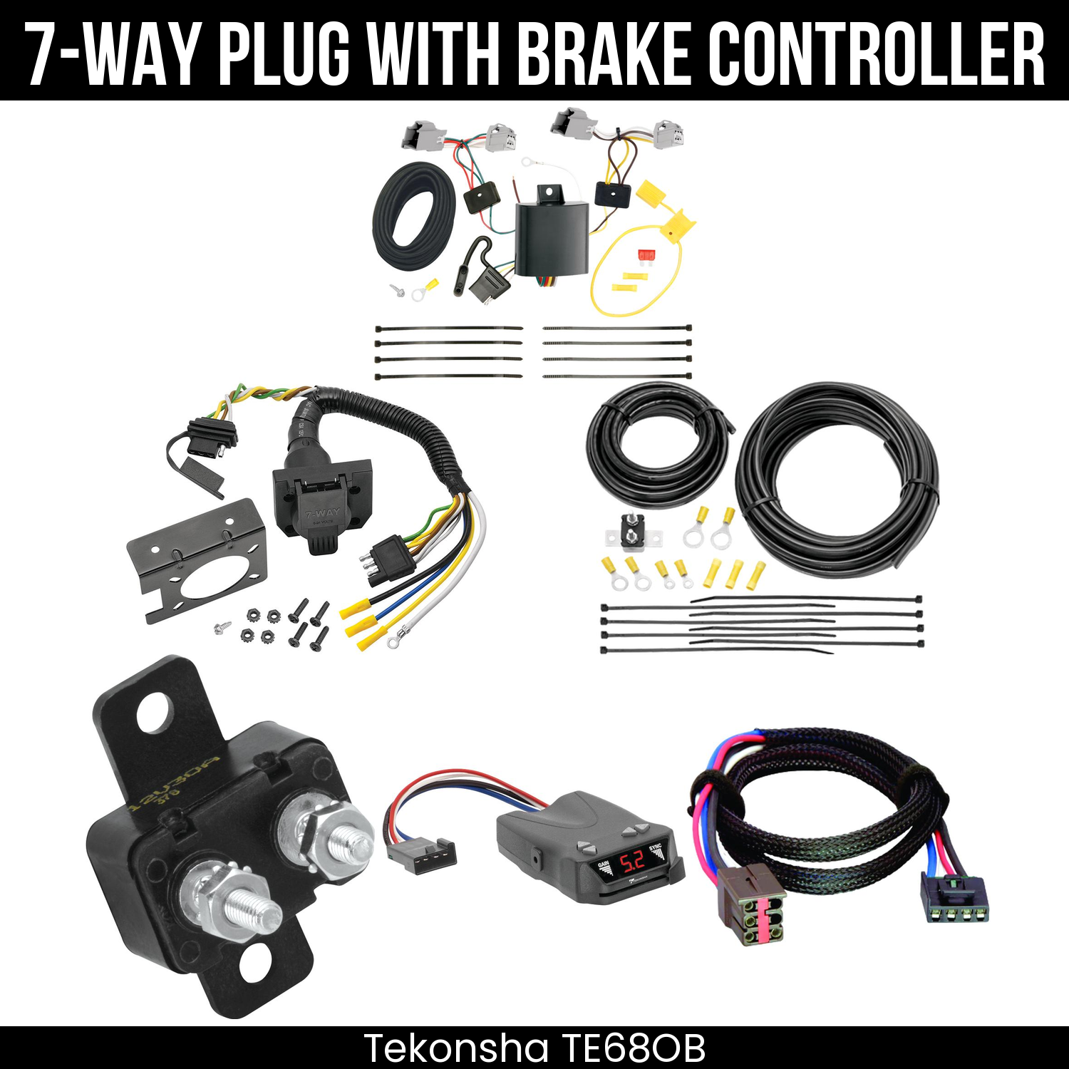 Trailer Wiring 7-Way Plug w/ Bracket , Tekonsha Brakeman IV Brake Control