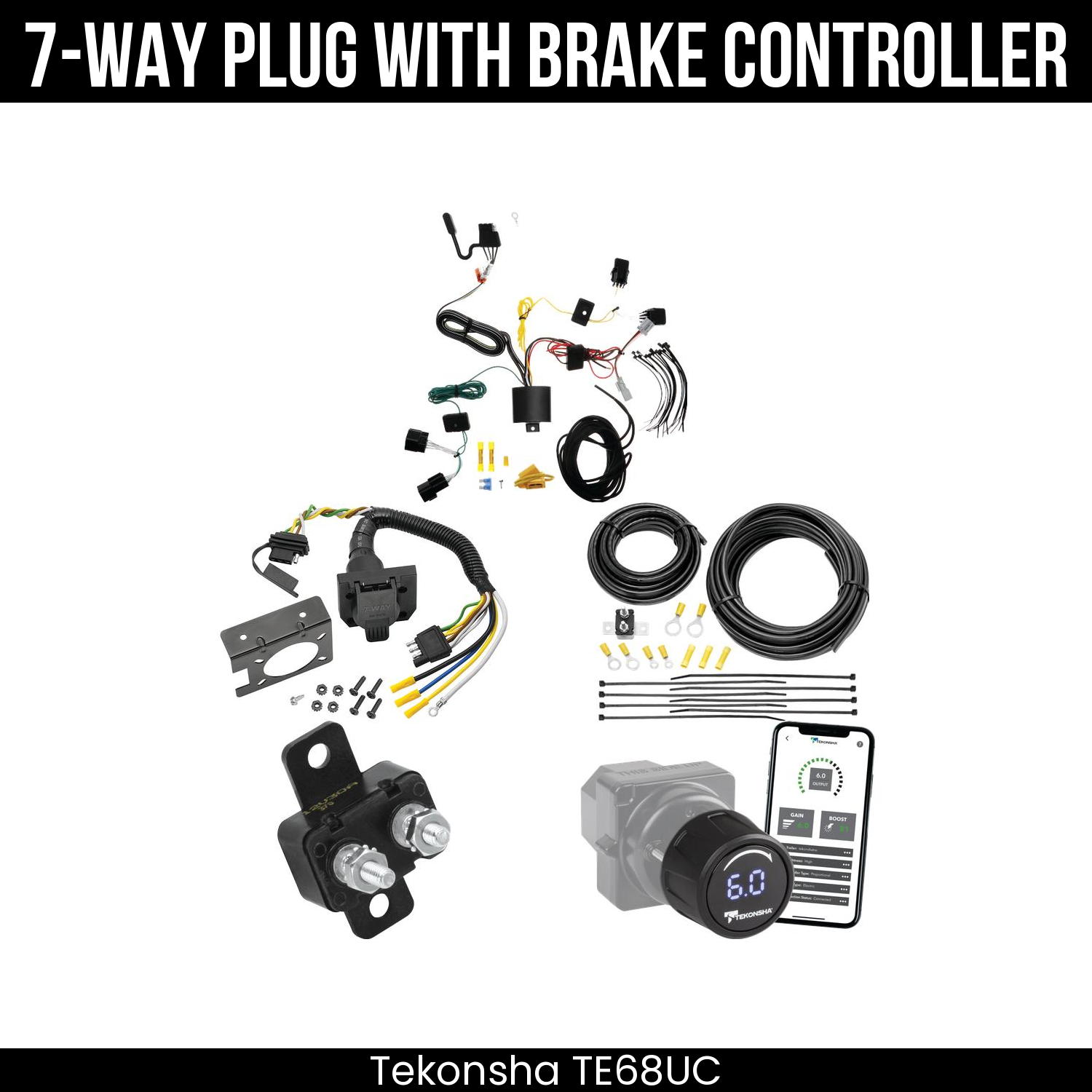Trailer Wiring 7-Way Plug w/ Bracket , Tekonsha Prodigy iD Smart Brake Control