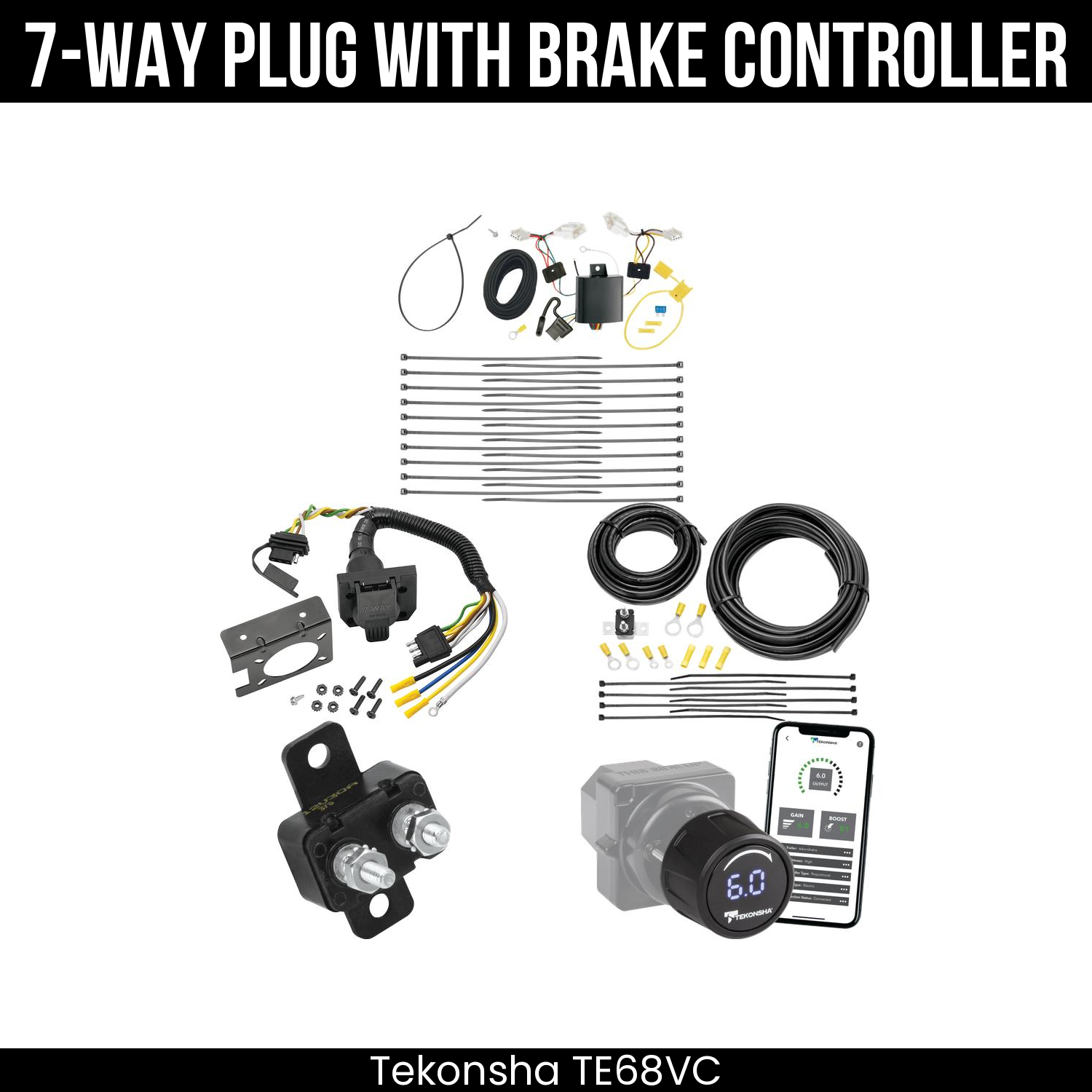 Trailer Wiring 7-Way Plug w/ Bracket , Tekonsha Prodigy iD Smart Brake Control