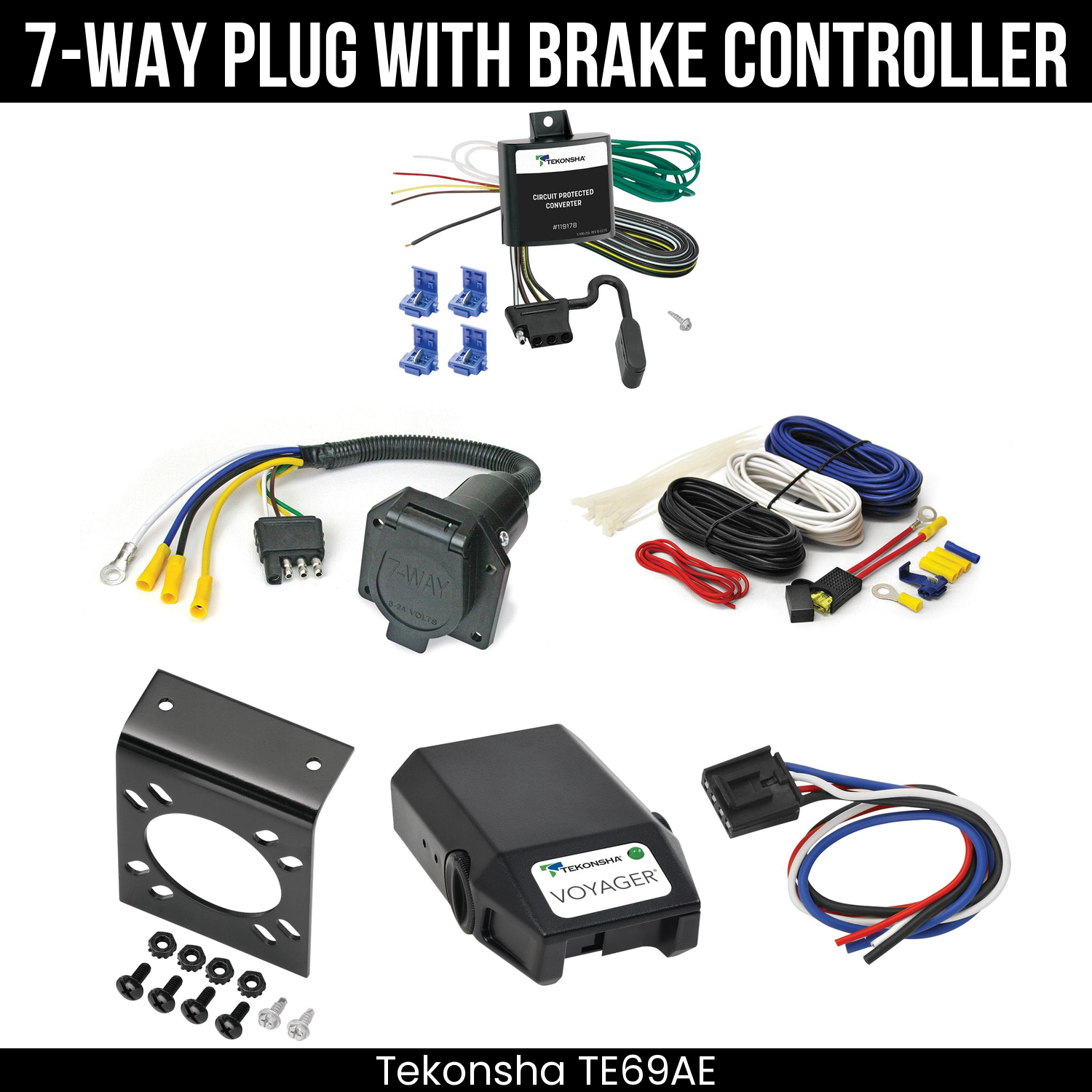 Trailer Wiring 7-Way Economy Plug w/ Bracket , Tekonsha Voyager Brake Control