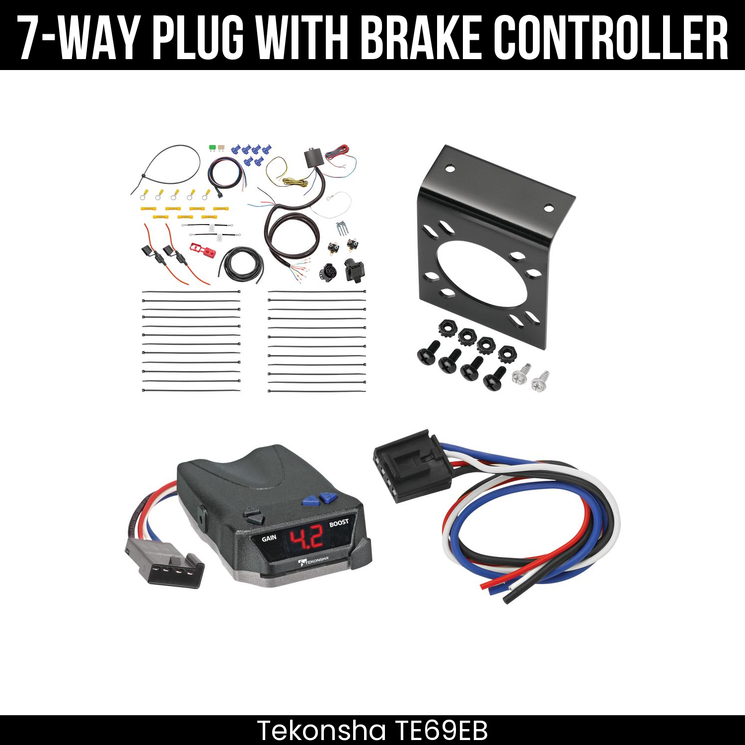 Trailer Wiring 7-Way Plug w/ Bracket , Tekonsha Brake EVN Control
