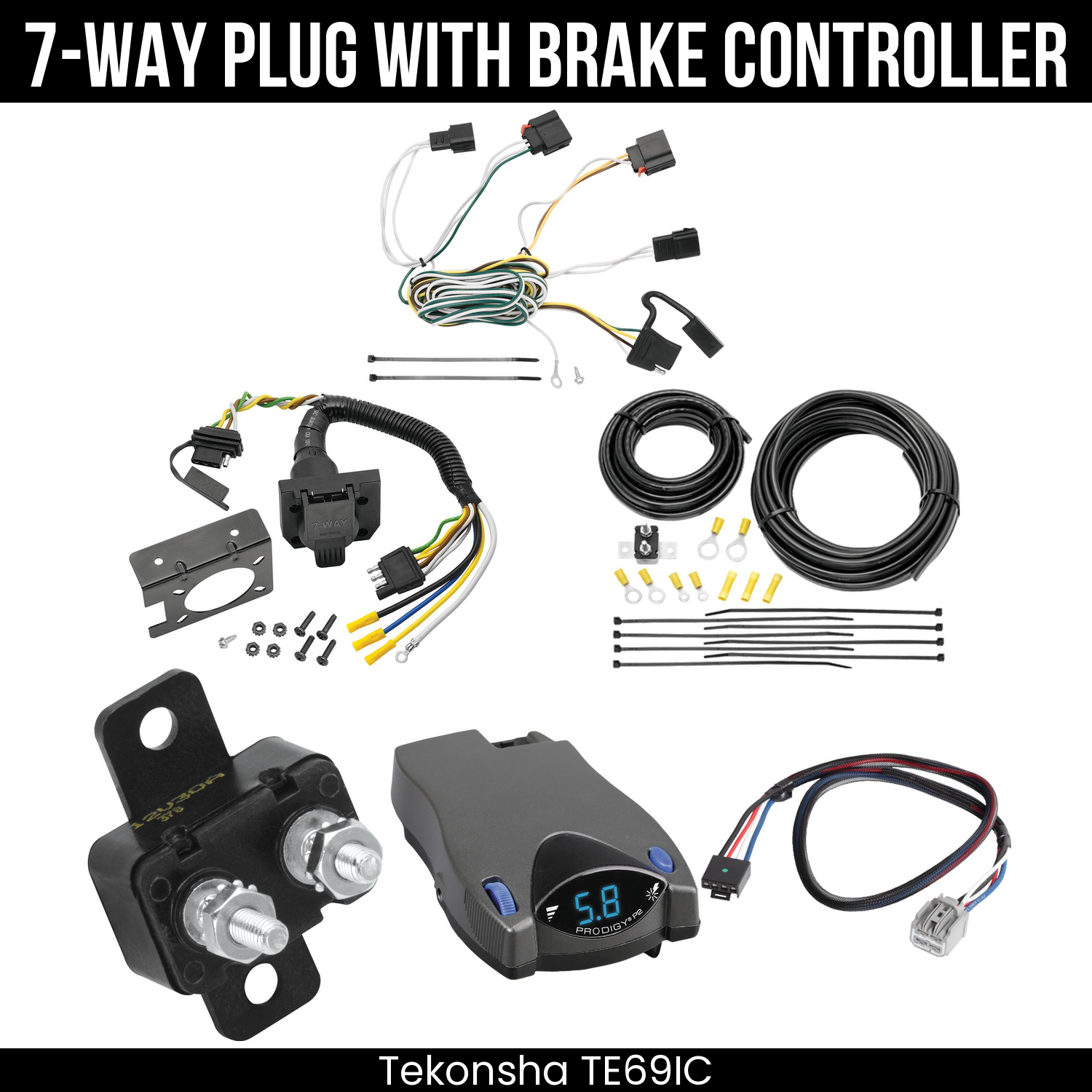 Trailer Wiring 7-Way Plug w/ Bracket , Tekonsha Prodigy P2 Brake Control