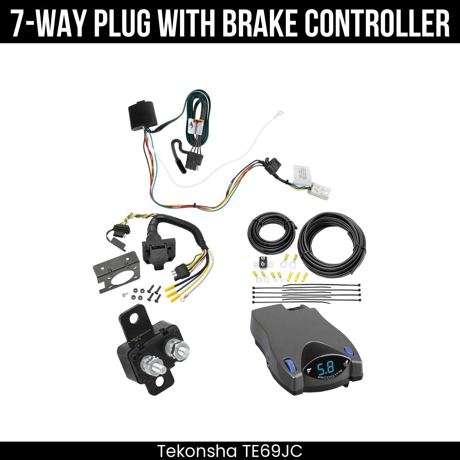 Trailer Wiring 7-Way Plug w/ Bracket , Tekonsha Prodigy P2 Brake Control