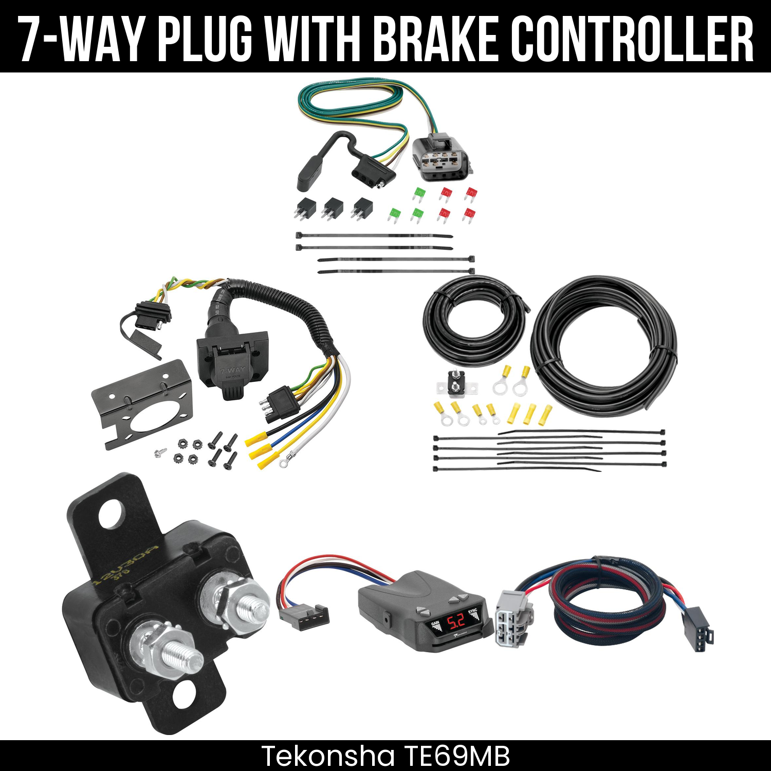 Trailer Wiring 7-Way Plug w/ Bracket , Tekonsha Brakeman IV Brake Control