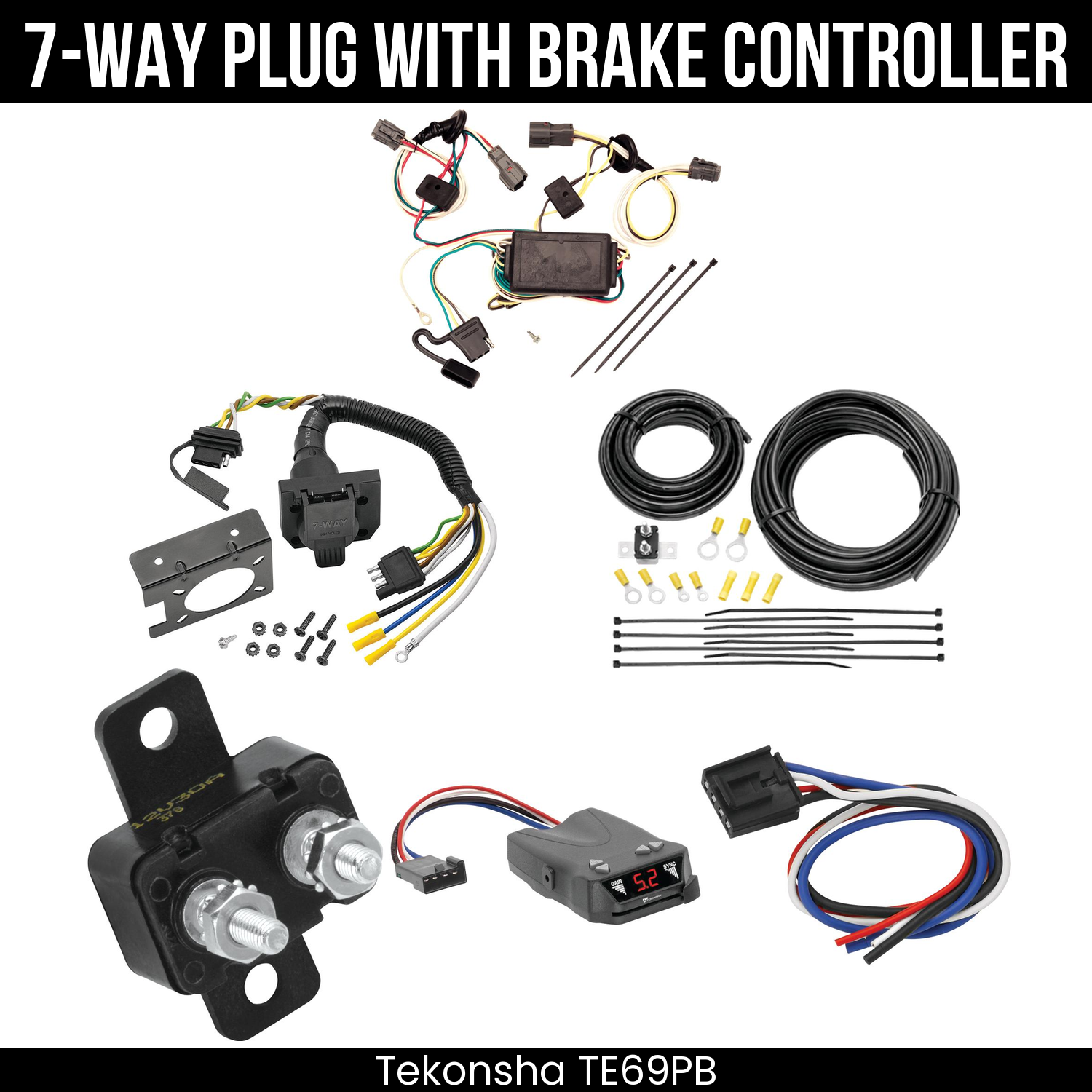 Trailer Wiring 7-Way Plug w/ Bracket , Tekonsha Brakeman IV Brake Control