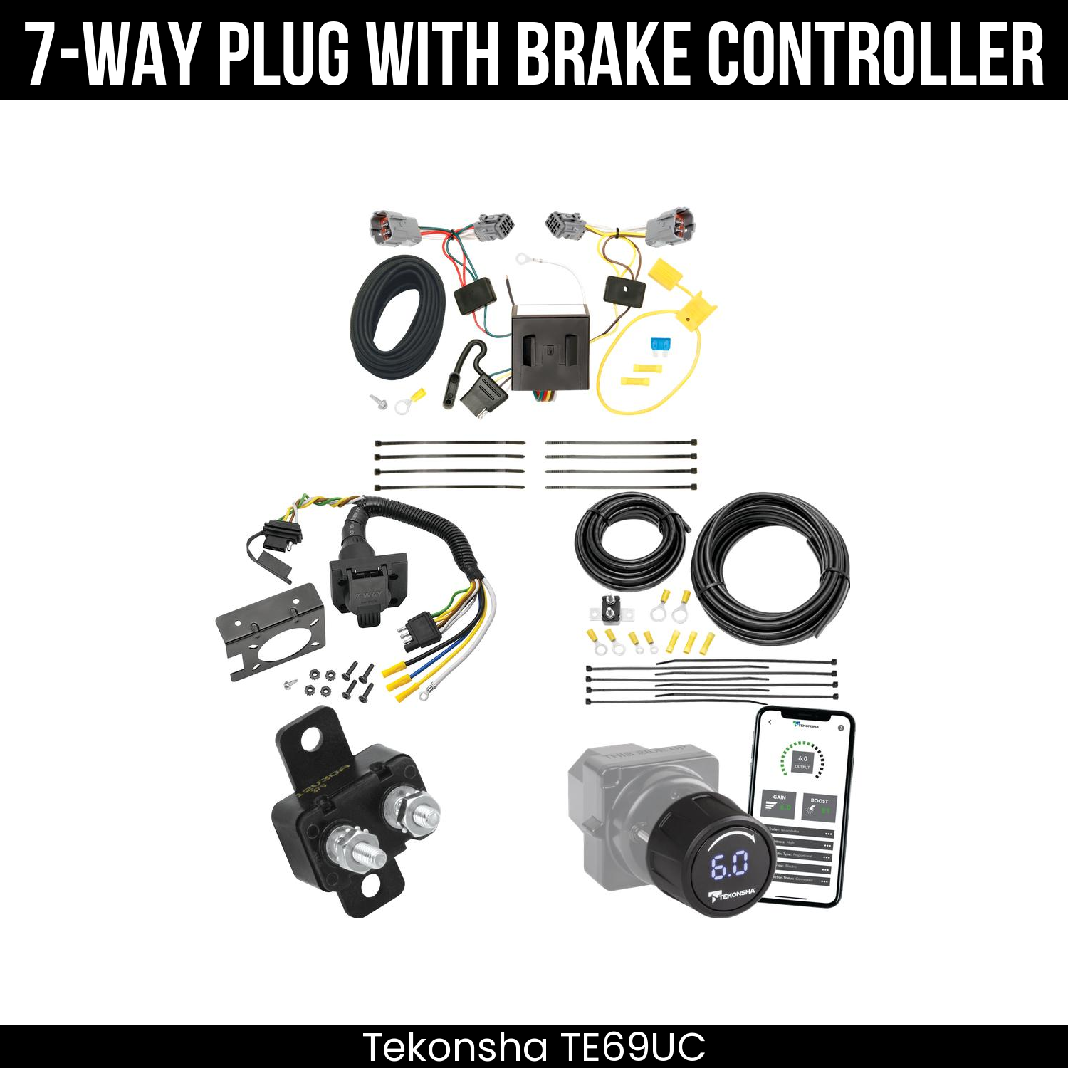 Trailer Wiring 7-Way Plug w/ Bracket , Tekonsha Prodigy iD Smart Brake Control