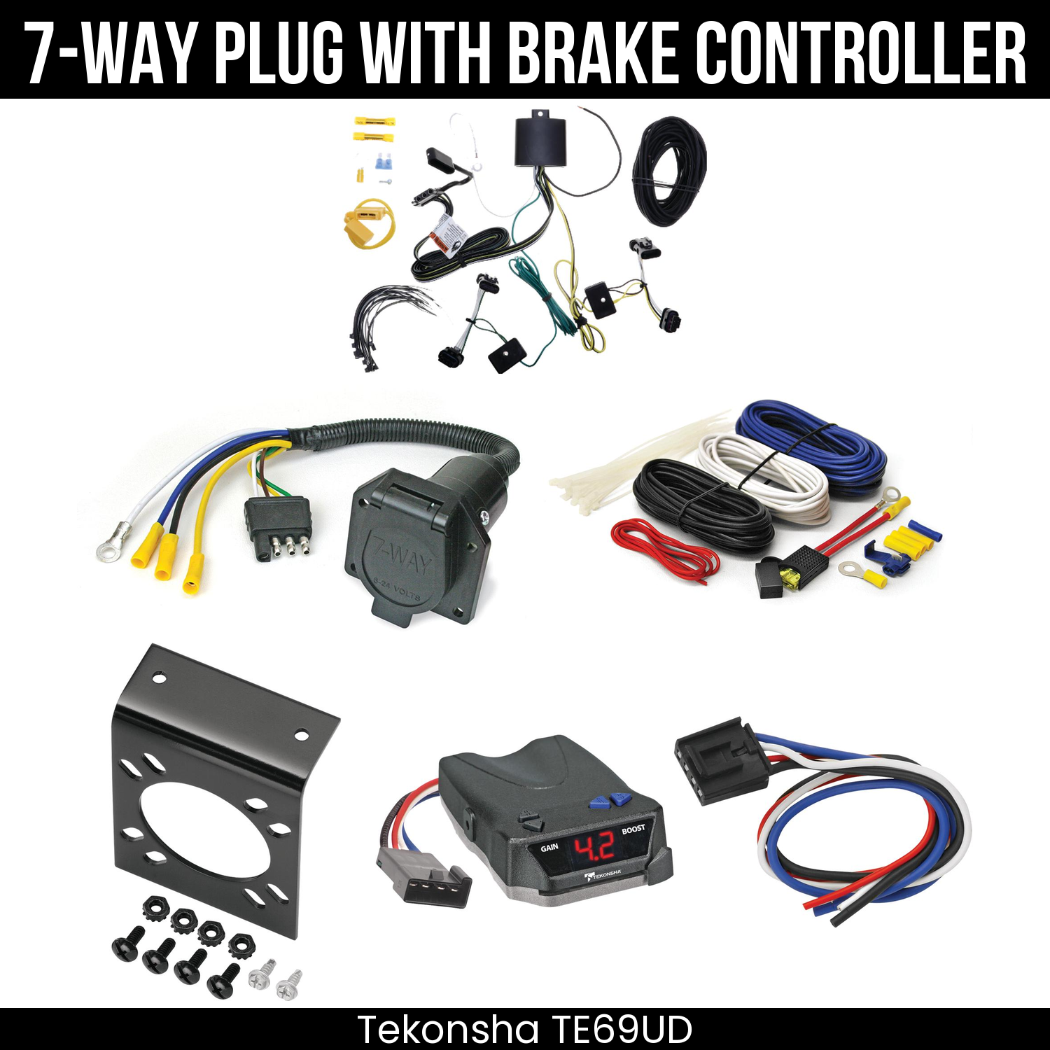 Trailer Wiring 7-Way Economy Plug w/ Bracket , Tekonsha Brake EVN Control