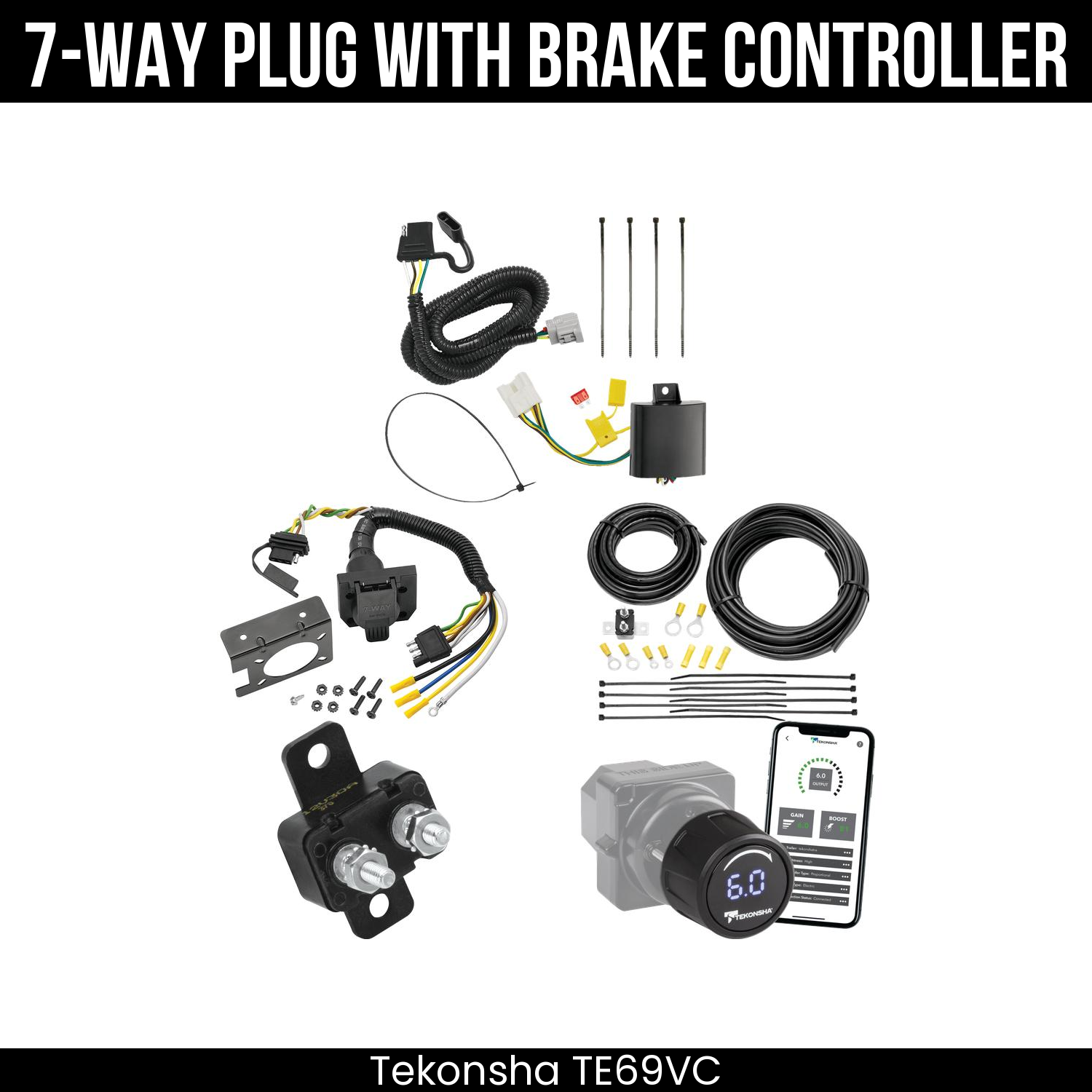 Trailer Wiring 7-Way Plug w/ Bracket , Tekonsha Prodigy iD Smart Brake Control