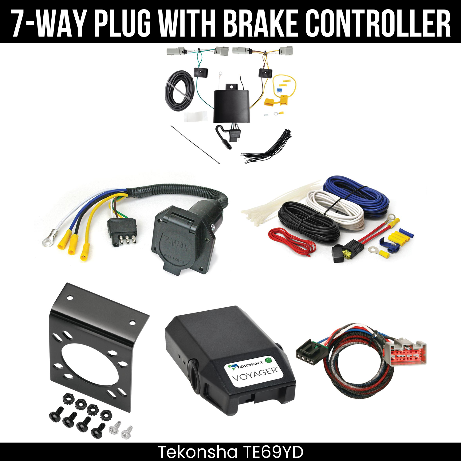 Trailer Wiring 7-Way Economy Plug w/ Bracket , Tekonsha Voyager Brake Control
