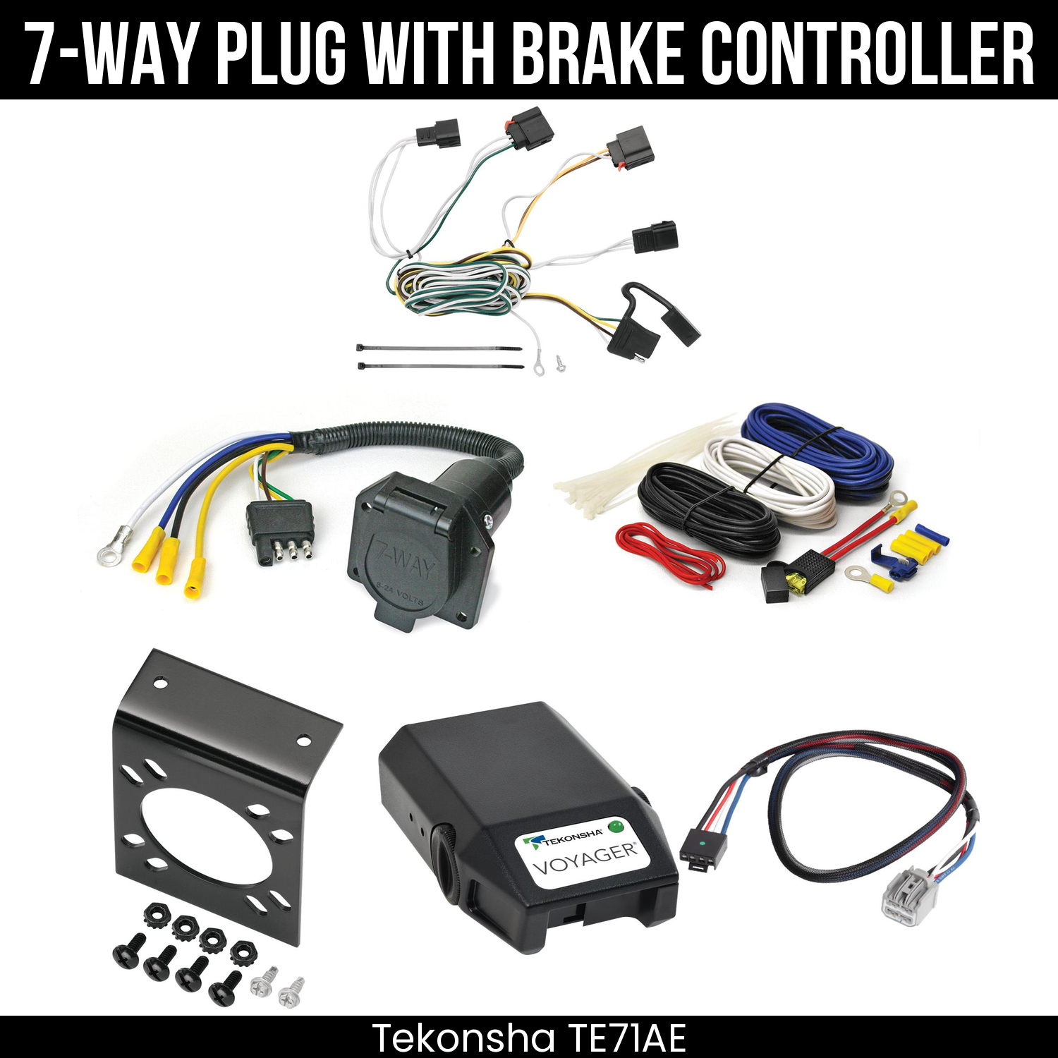 Trailer Wiring 7-Way Economy Plug w/ Bracket , Tekonsha Voyager Brake Control