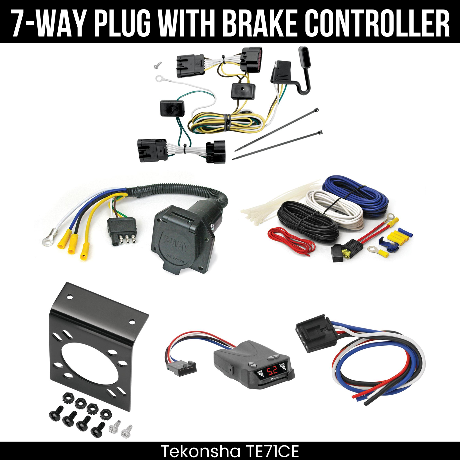 Trailer Wiring 7-Way Economy Plug w/ Bracket , Tekonsha Brakeman IV Brake Control