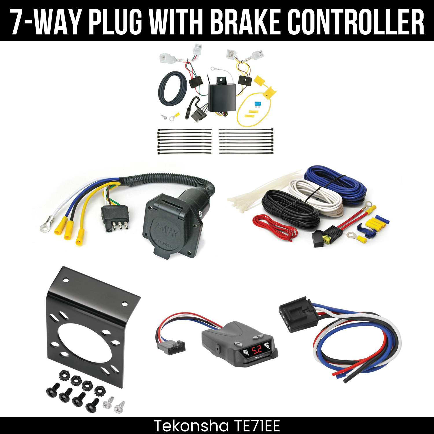 Trailer Wiring 7-Way Economy Plug w/ Bracket , Tekonsha Brakeman IV Brake Control