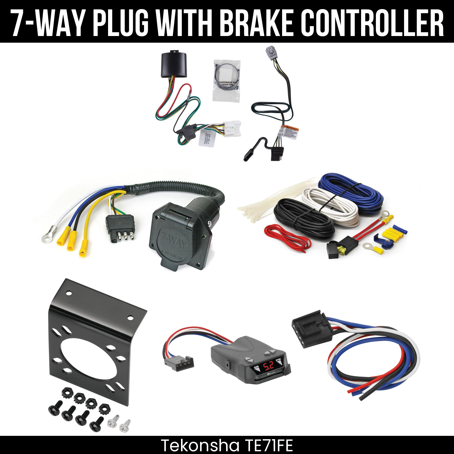 Trailer Wiring 7-Way Economy Plug w/ Bracket , Tekonsha Brakeman IV Brake Control