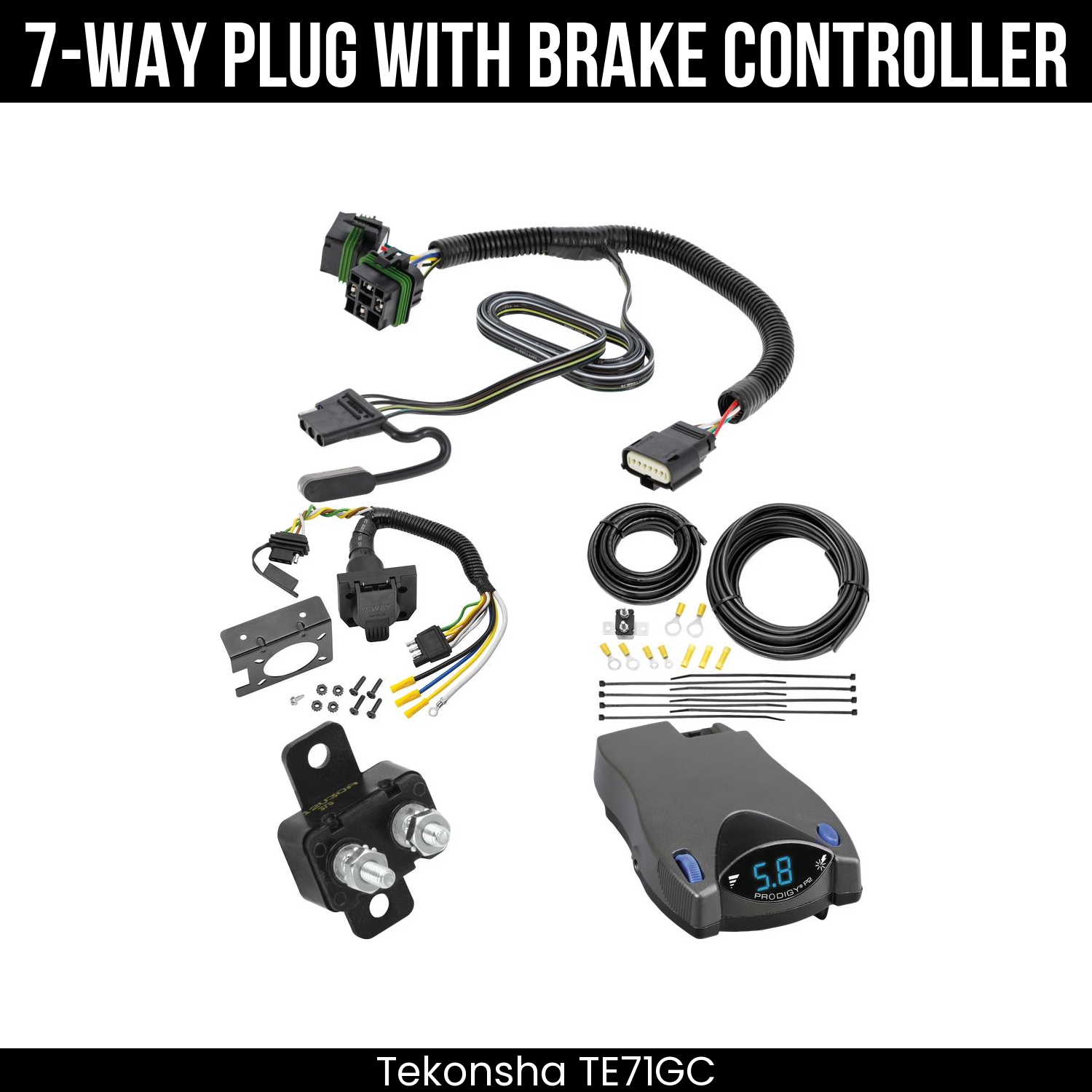 Trailer Wiring 7-Way Plug w/ Bracket , Tekonsha Prodigy P2 Brake Control
