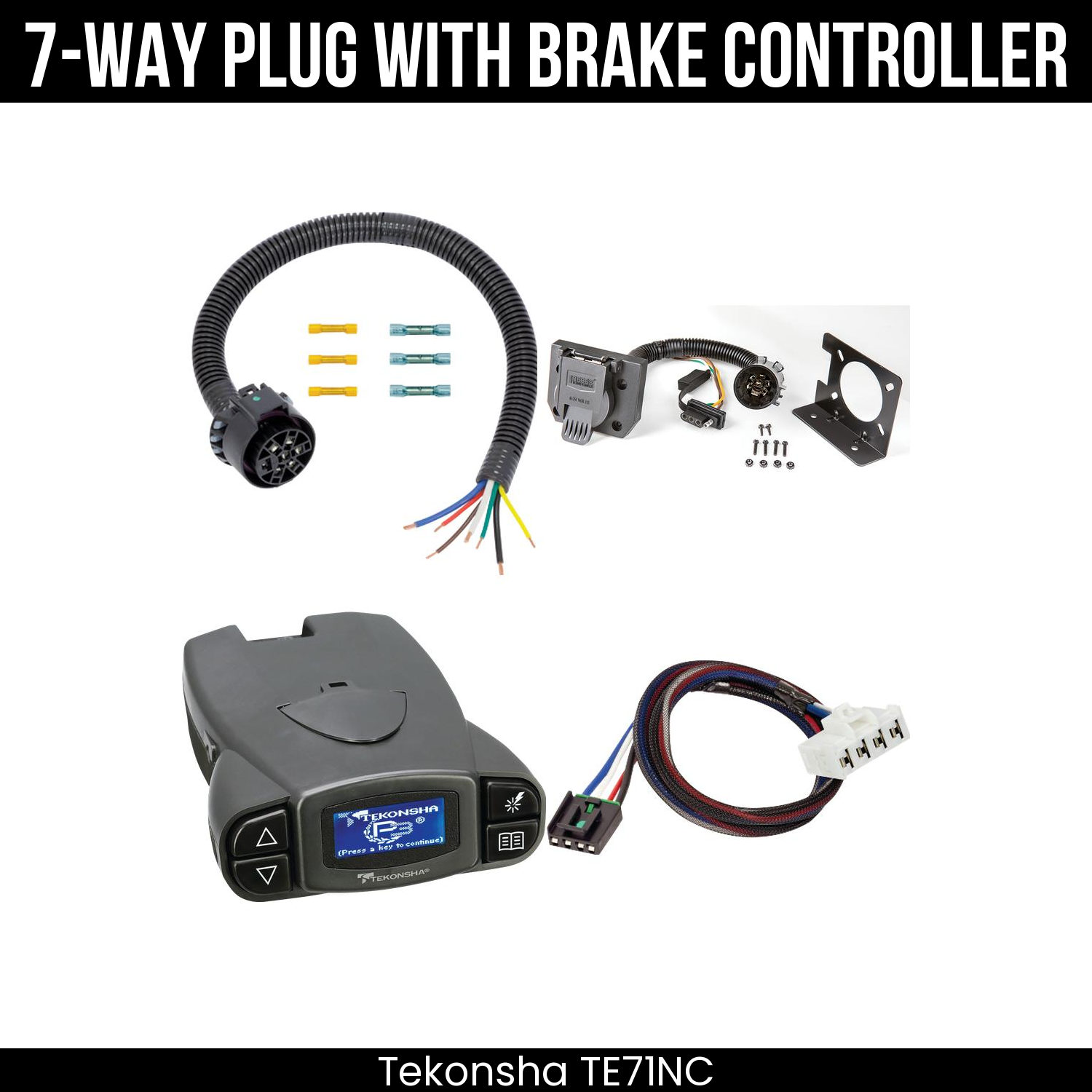 Trailer Wiring 7-Way Plug w/ Bracket , Tekonsha Prodigy P3 Brake Control