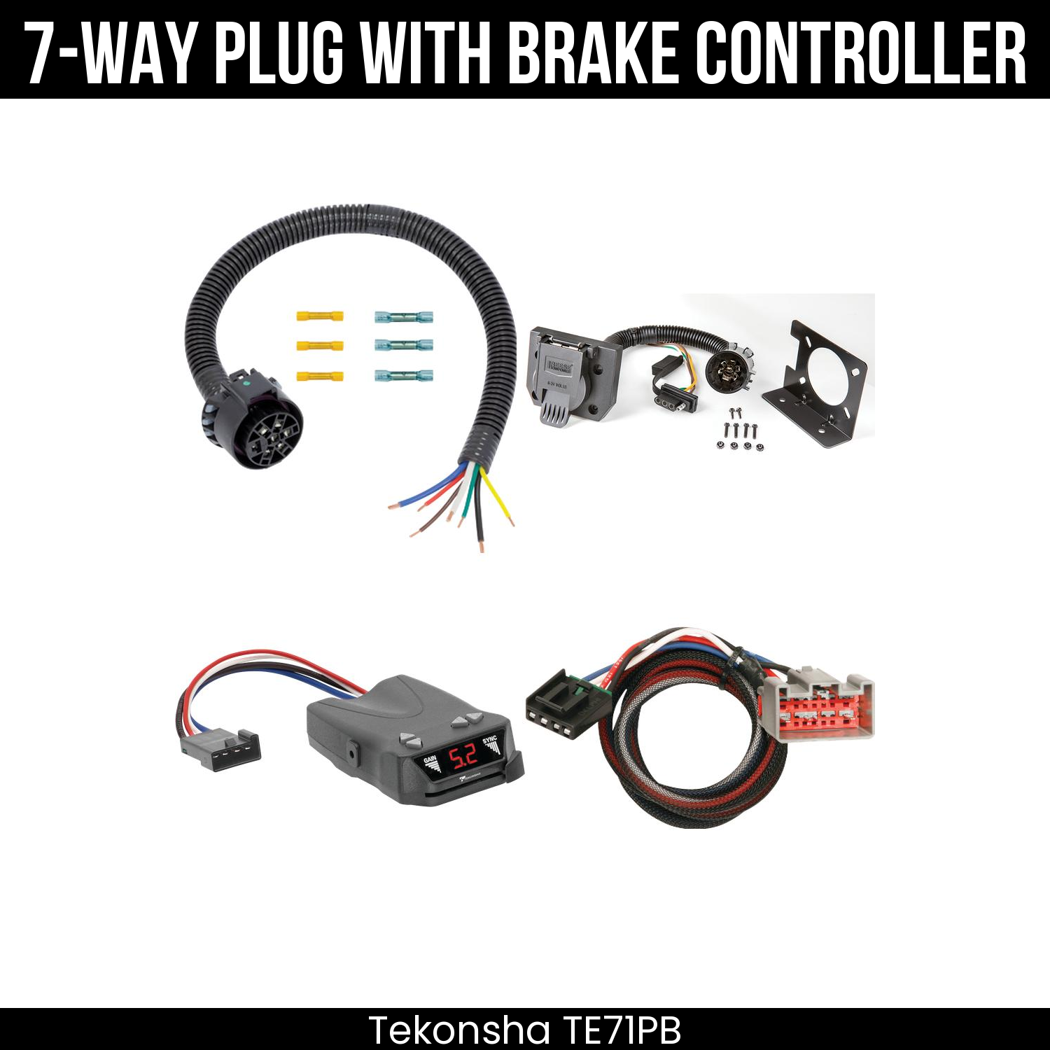 Trailer Wiring 7-Way Plug w/ Bracket , Tekonsha Brakeman IV Brake Control