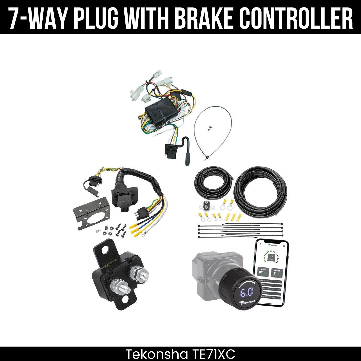 Trailer Wiring 7-Way Plug w/ Bracket , Tekonsha Prodigy iD Smart Brake Control