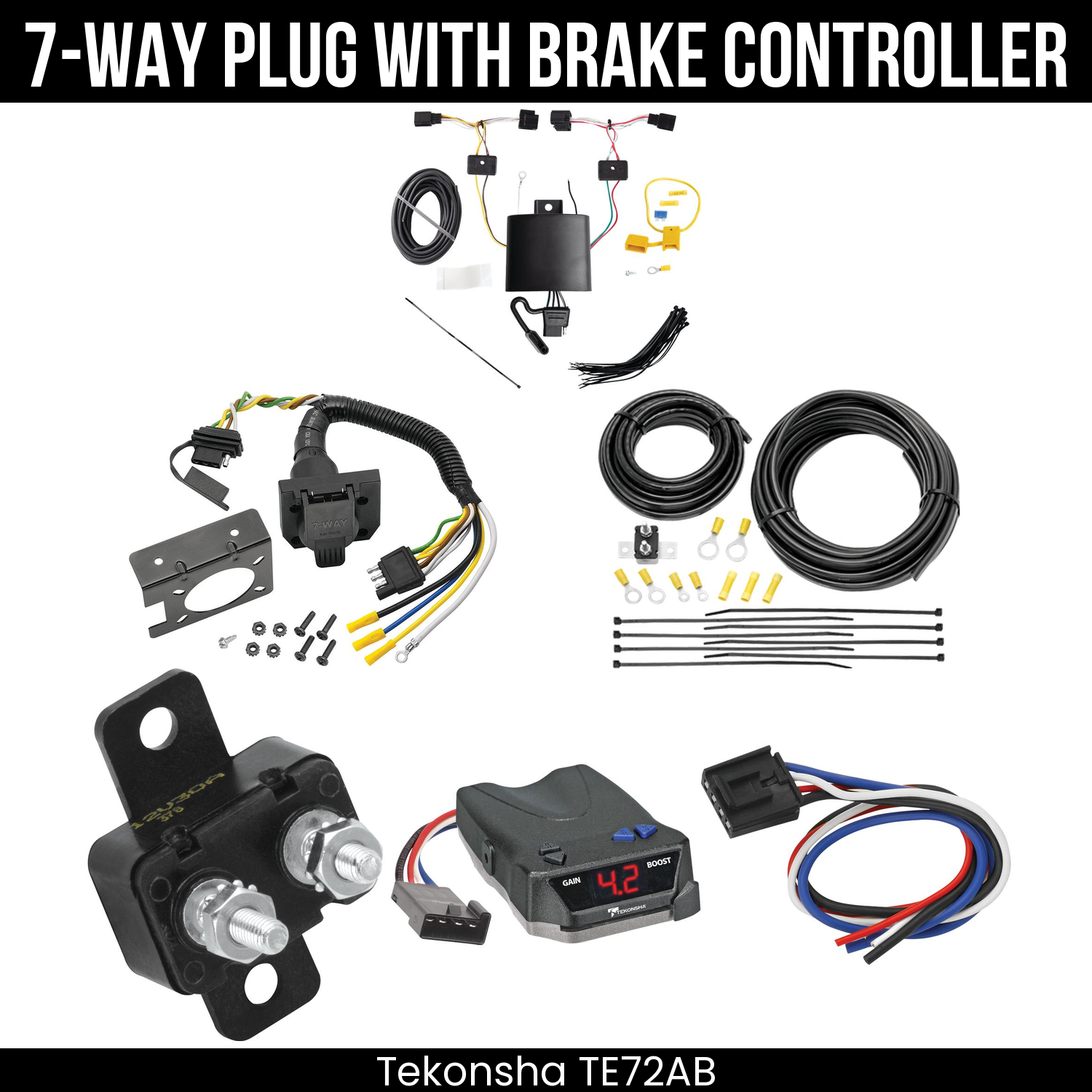 Trailer Wiring 7-Way Plug w/ Bracket , Tekonsha Brake EVN Control