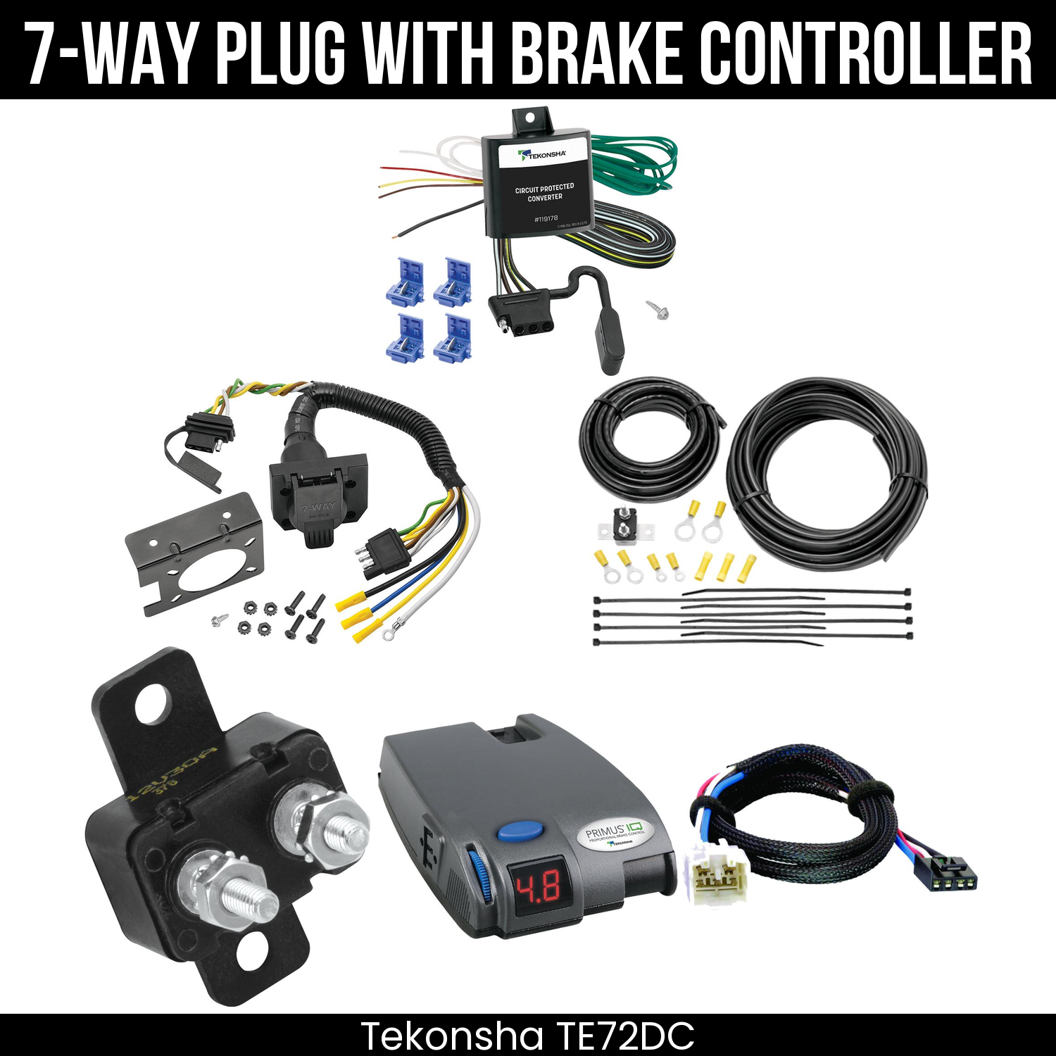 Trailer Wiring 7-Way Plug w/ Bracket , Tekonsha Primus IQ Brake Control