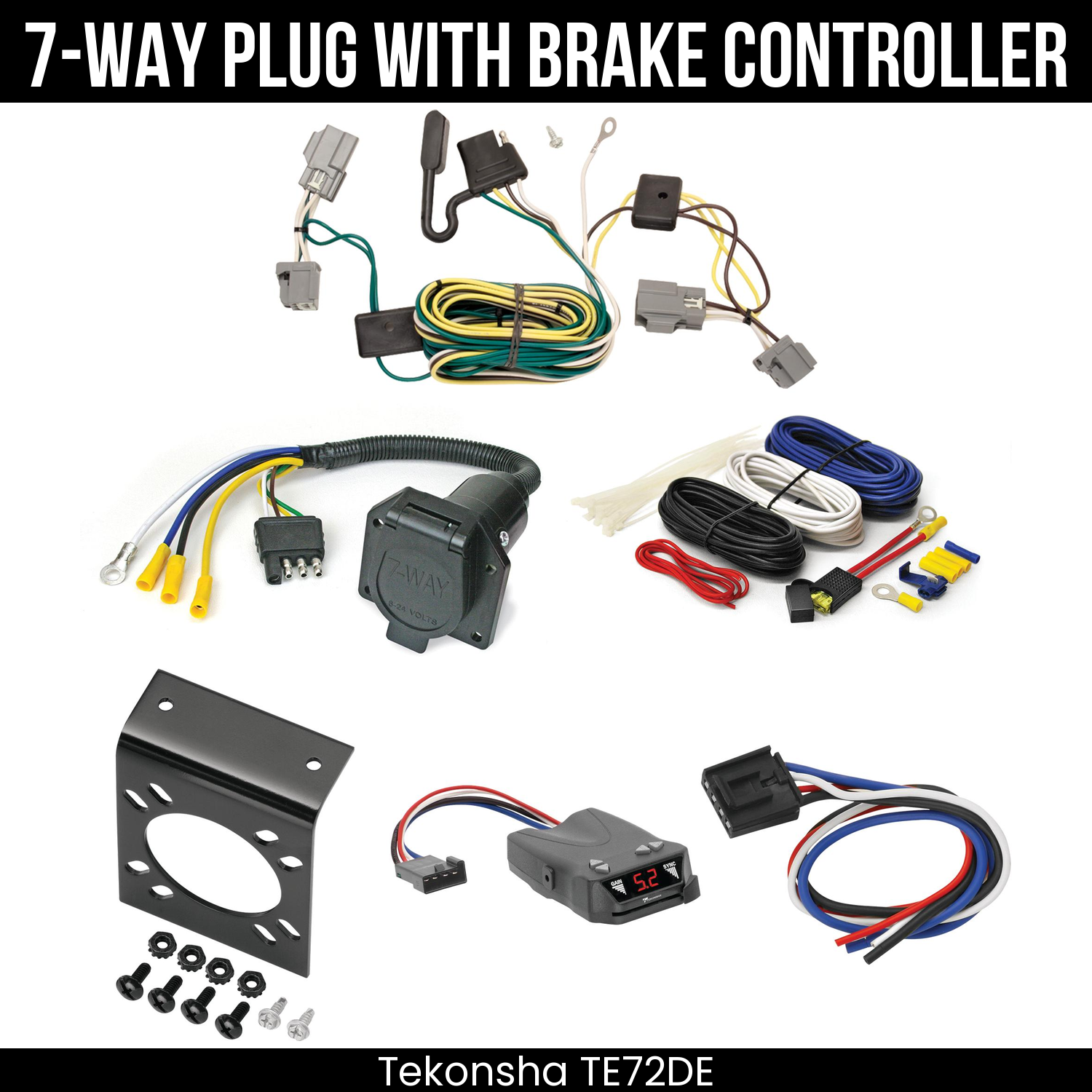 Trailer Wiring 7-Way Economy Plug w/ Bracket , Tekonsha Brakeman IV Brake Control