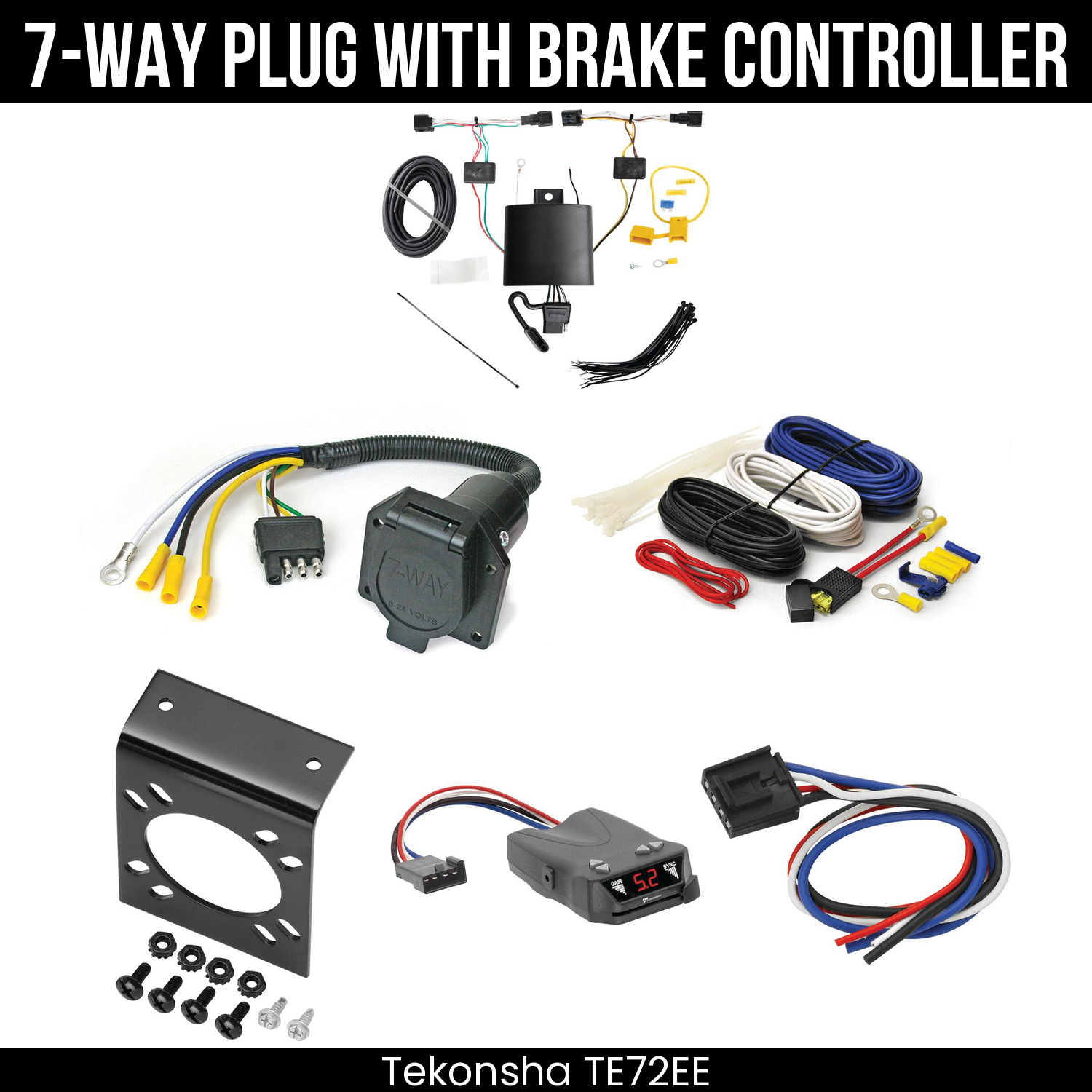Trailer Wiring 7-Way Economy Plug w/ Bracket , Tekonsha Brakeman IV Brake Control