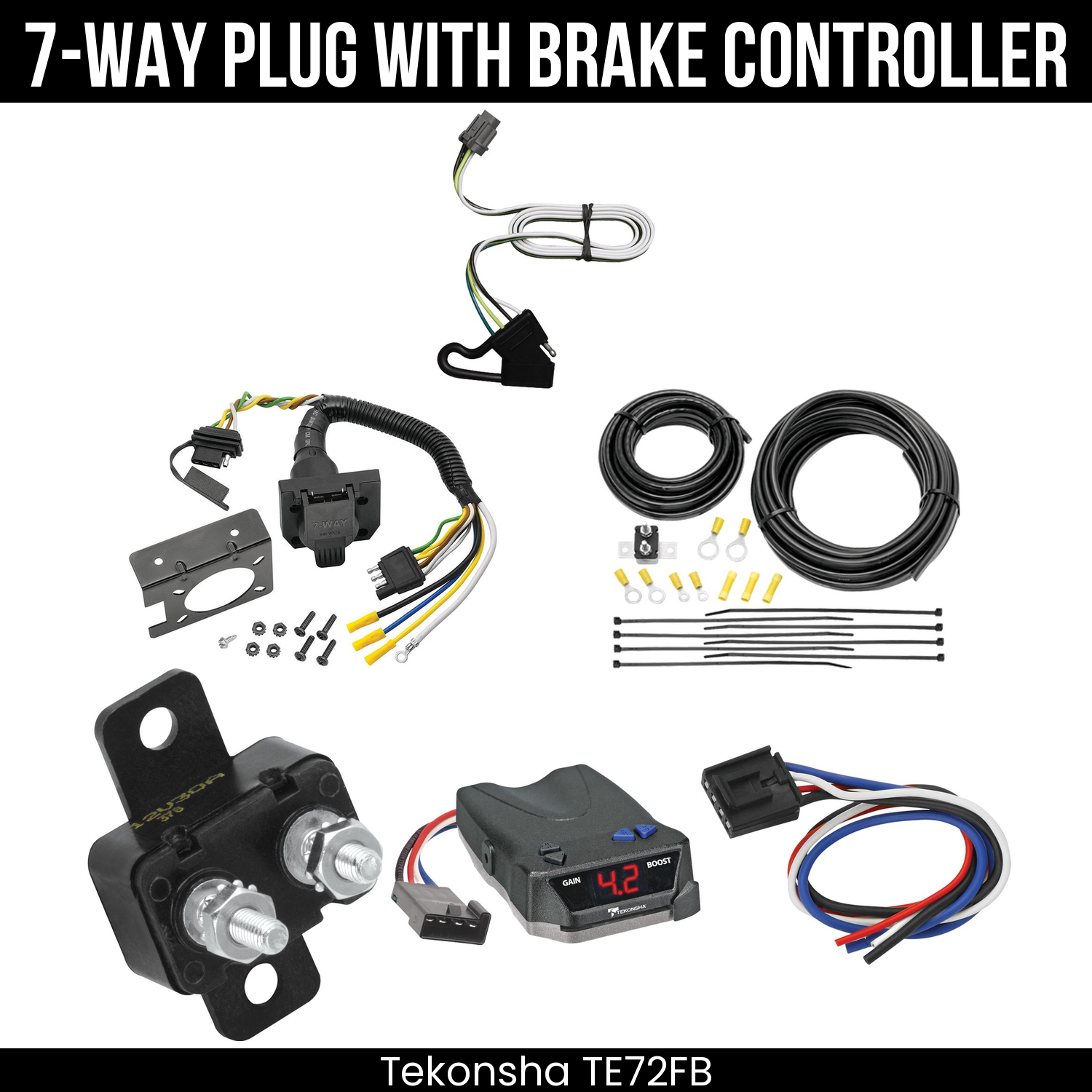 Trailer Wiring 7-Way Plug w/ Bracket , Tekonsha Brake EVN Control