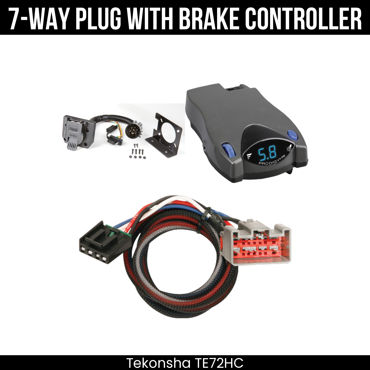 Trailer Wiring 7-Way Plug w/ Bracket , Tekonsha Prodigy P2 Brake Control