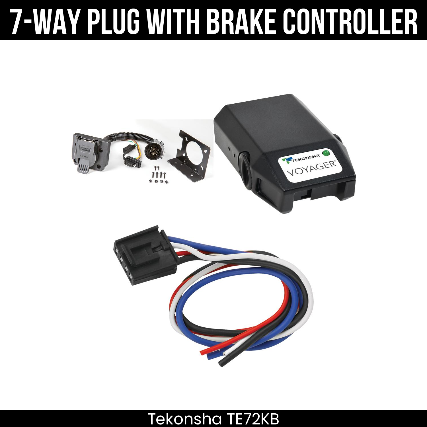 Trailer Wiring 7-Way Plug w/ Bracket , Tekonsha Voyager Brake Control