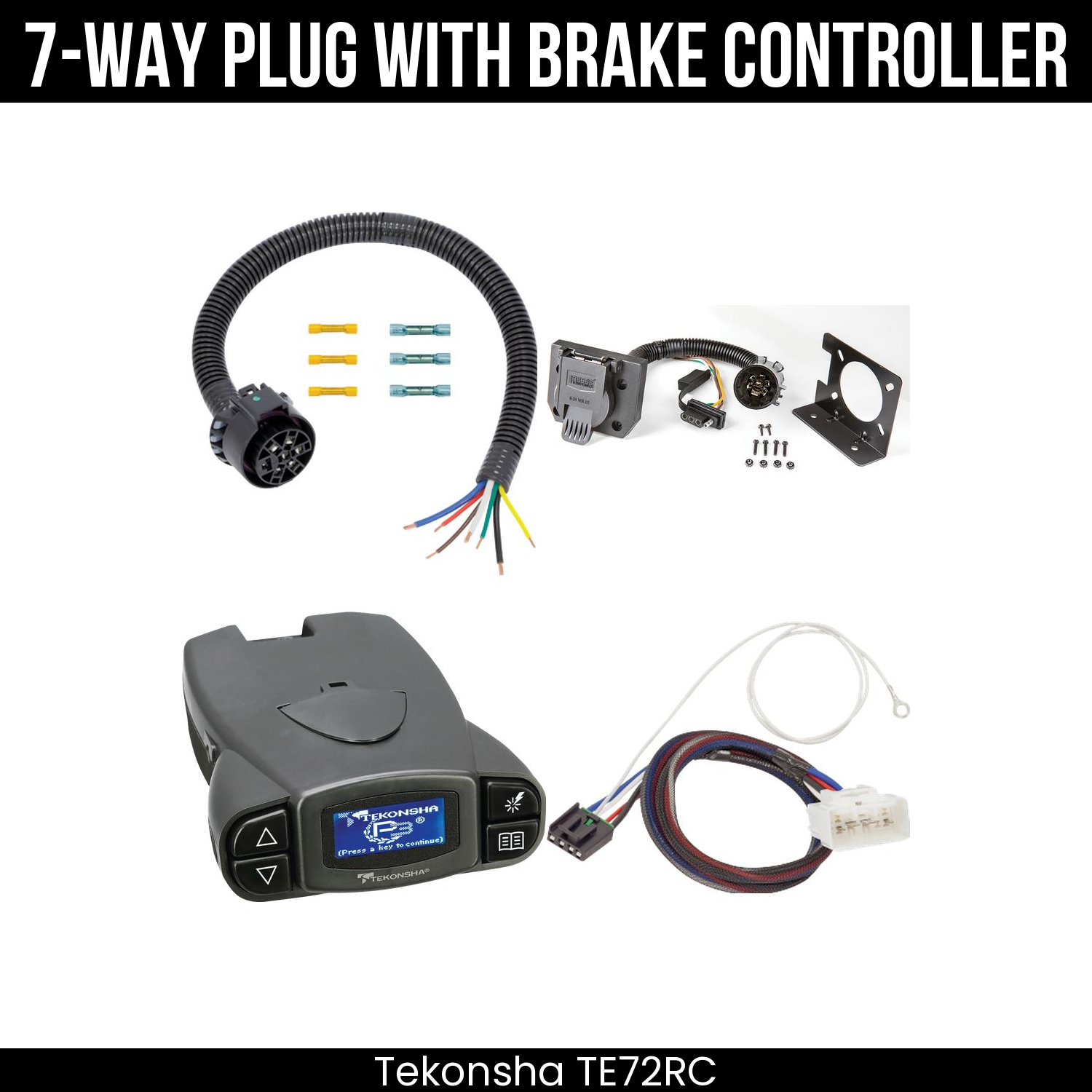 Trailer Wiring 7-Way Plug w/ Bracket , Tekonsha Prodigy P3 Brake Control