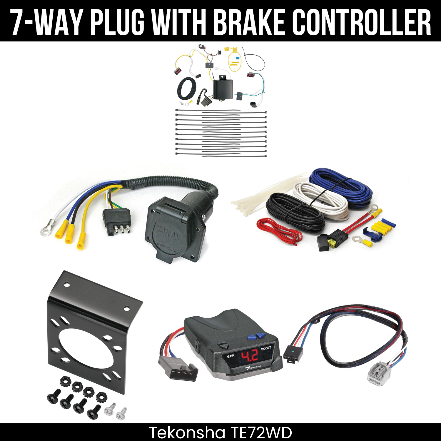 Trailer Wiring 7-Way Economy Plug w/ Bracket , Tekonsha Brake EVN Control