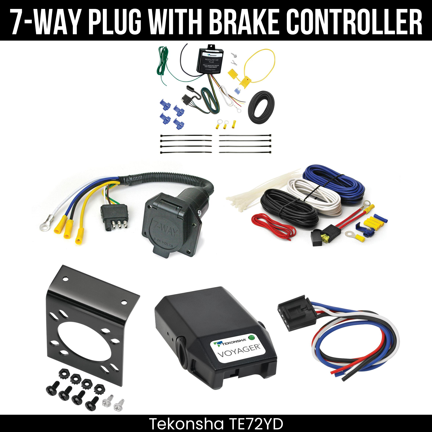 Trailer Wiring 7-Way Economy Plug w/ Bracket , Tekonsha Voyager Brake Control