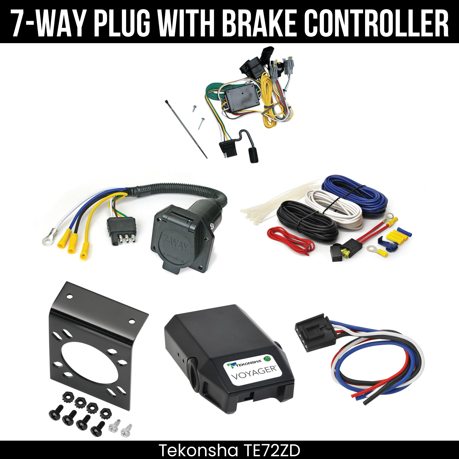 Trailer Wiring 7-Way Economy Plug w/ Bracket , Tekonsha Voyager Brake Control