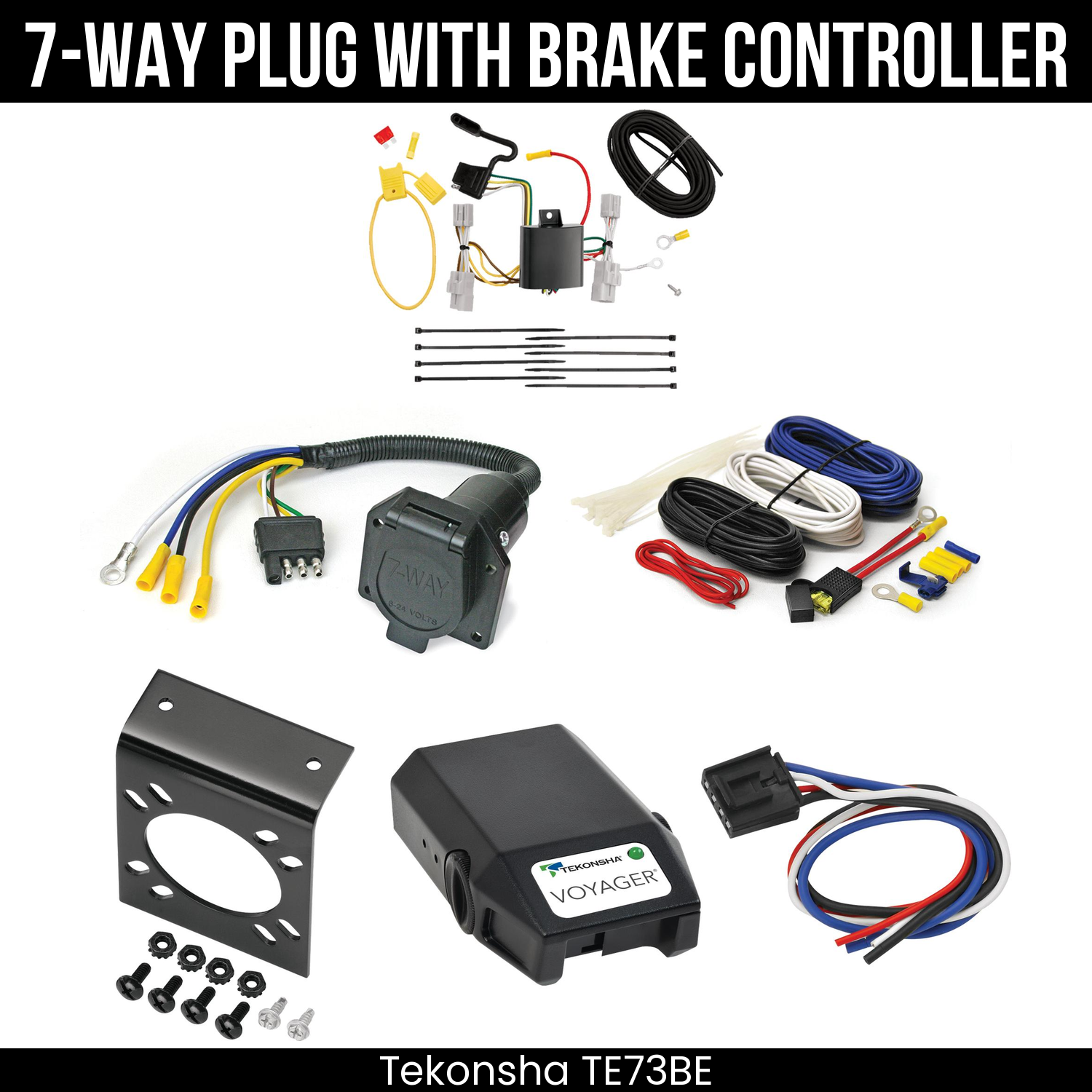 Trailer Wiring 7-Way Economy Plug w/ Bracket , Tekonsha Voyager Brake Control