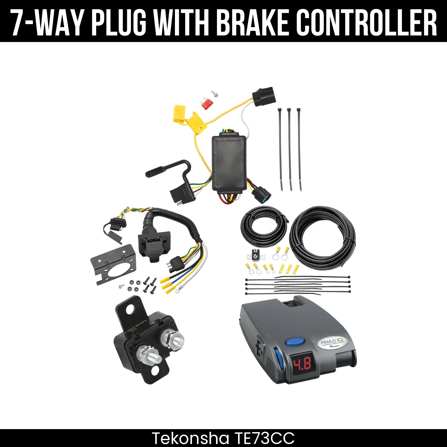 Trailer Wiring 7-Way Plug w/ Bracket , Tekonsha Primus IQ Brake Control