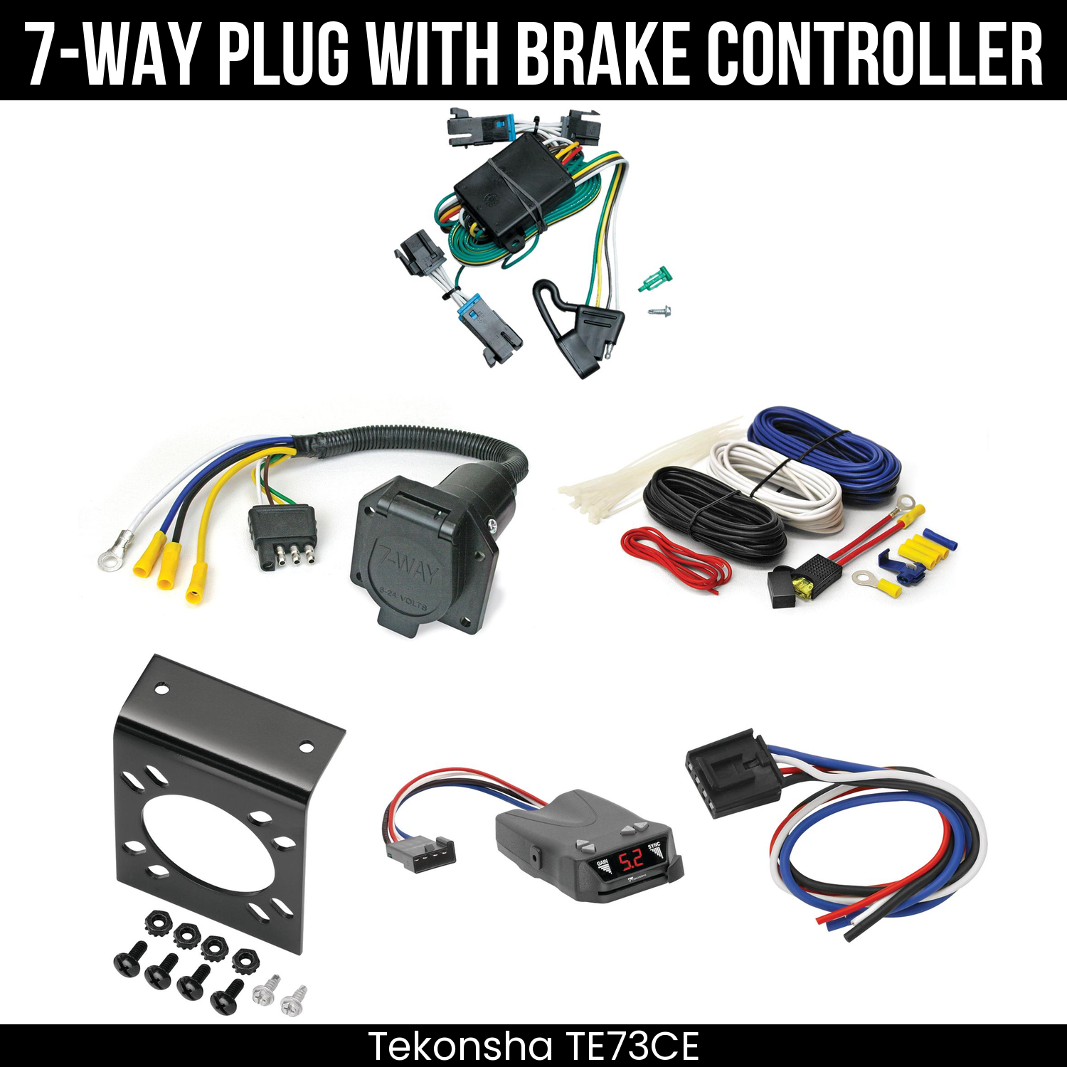 Trailer Wiring 7-Way Economy Plug w/ Bracket , Tekonsha Brakeman IV Brake Control