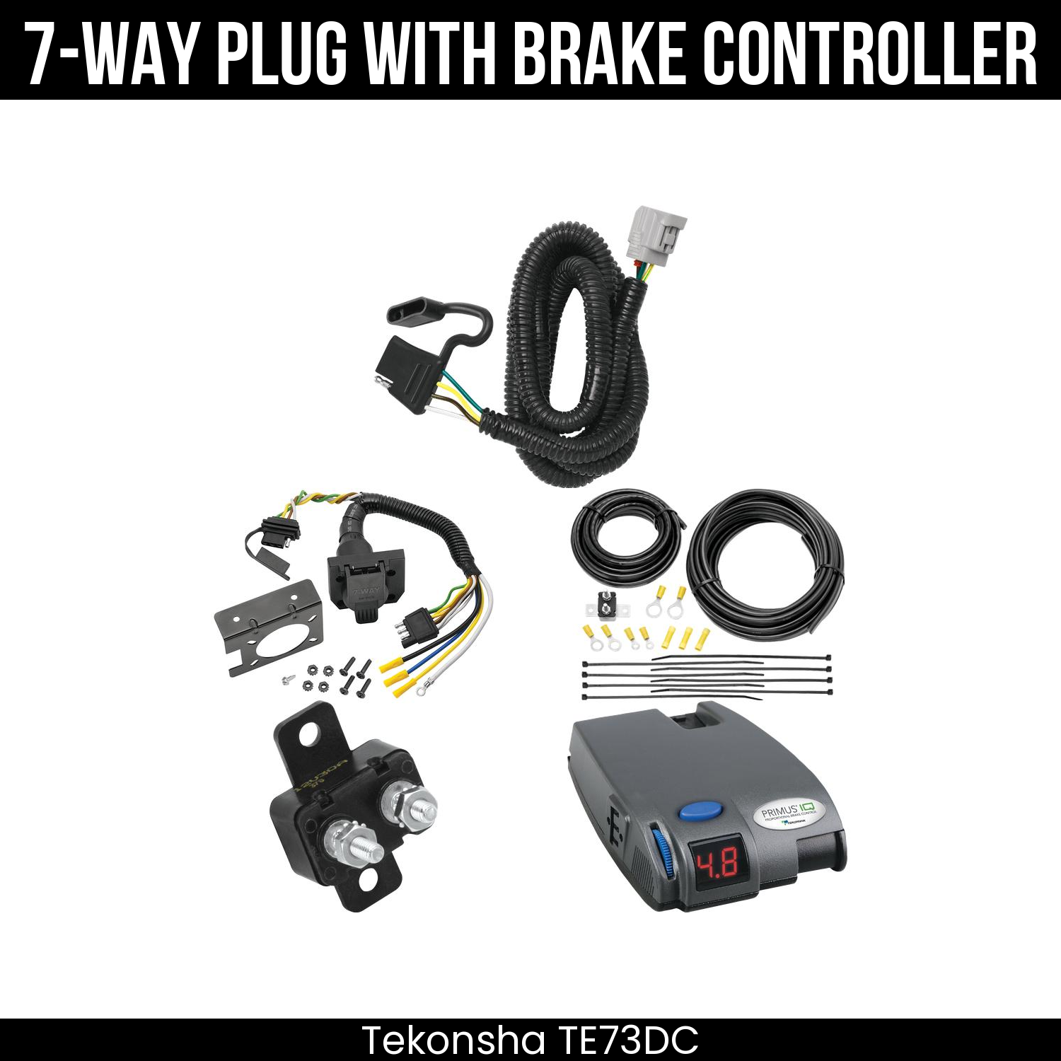 Trailer Wiring 7-Way Plug w/ Bracket , Tekonsha Primus IQ Brake Control
