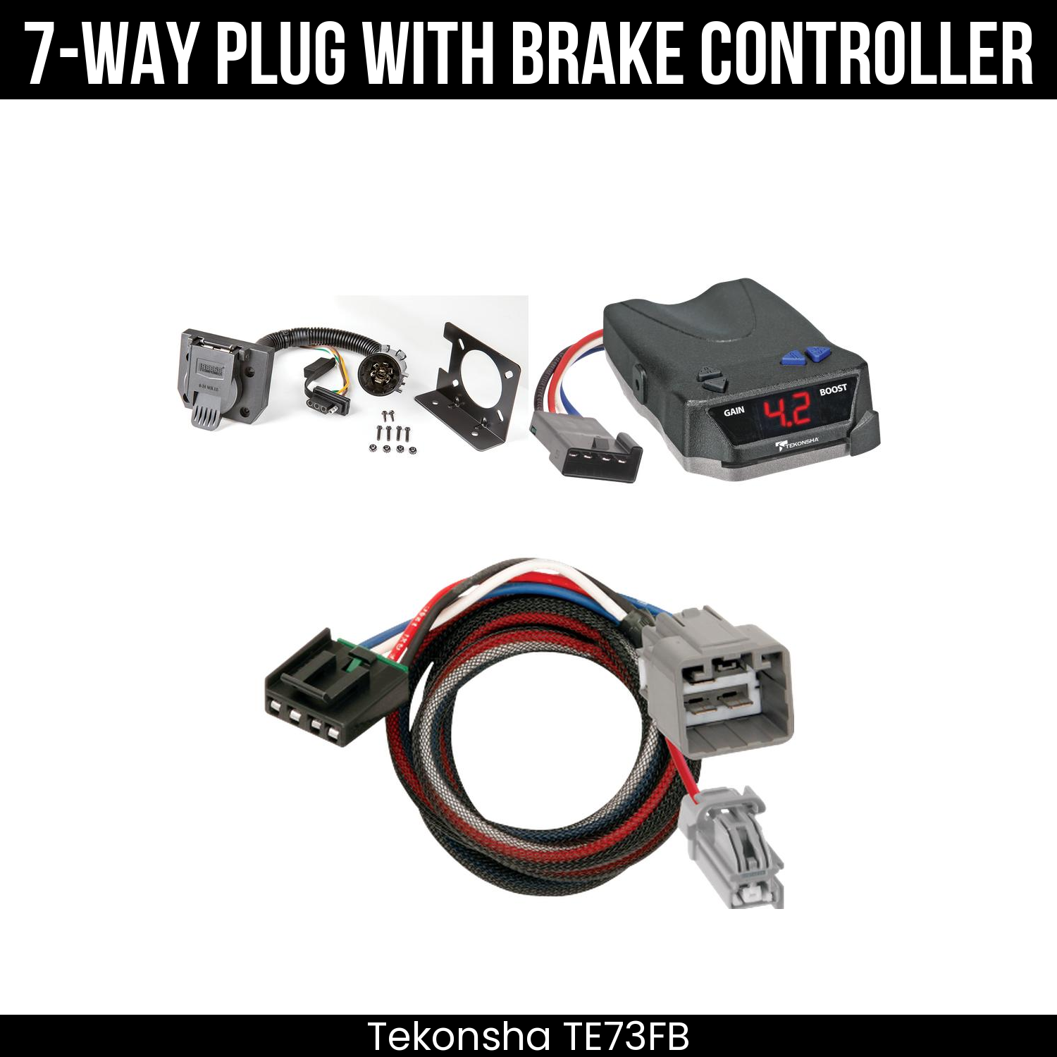 Trailer Wiring 7-Way Plug w/ Bracket , Tekonsha Brake EVN Control
