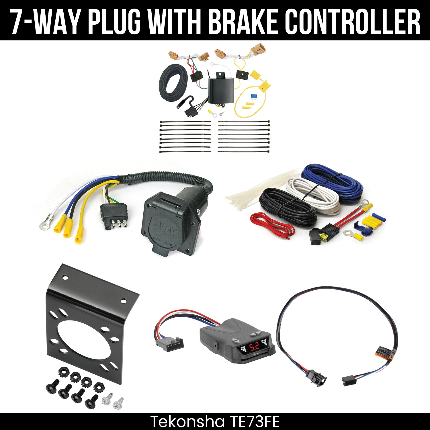 Trailer Wiring 7-Way Economy Plug w/ Bracket , Tekonsha Brakeman IV Brake Control