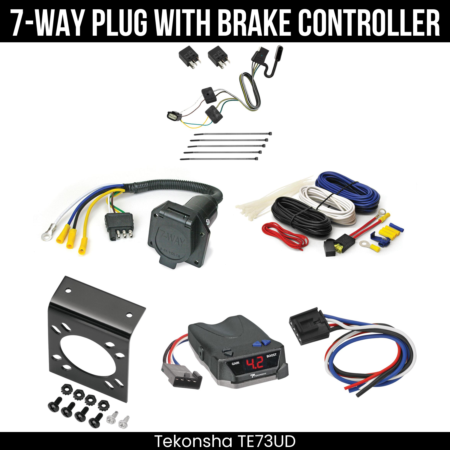 Trailer Wiring 7-Way Economy Plug w/ Bracket , Tekonsha Brake EVN Control