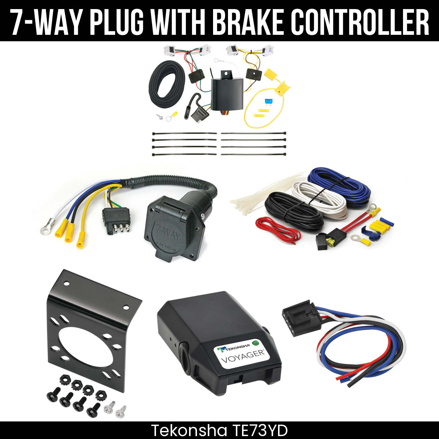 Trailer Wiring 7-Way Economy Plug w/ Bracket , Tekonsha Voyager Brake Control
