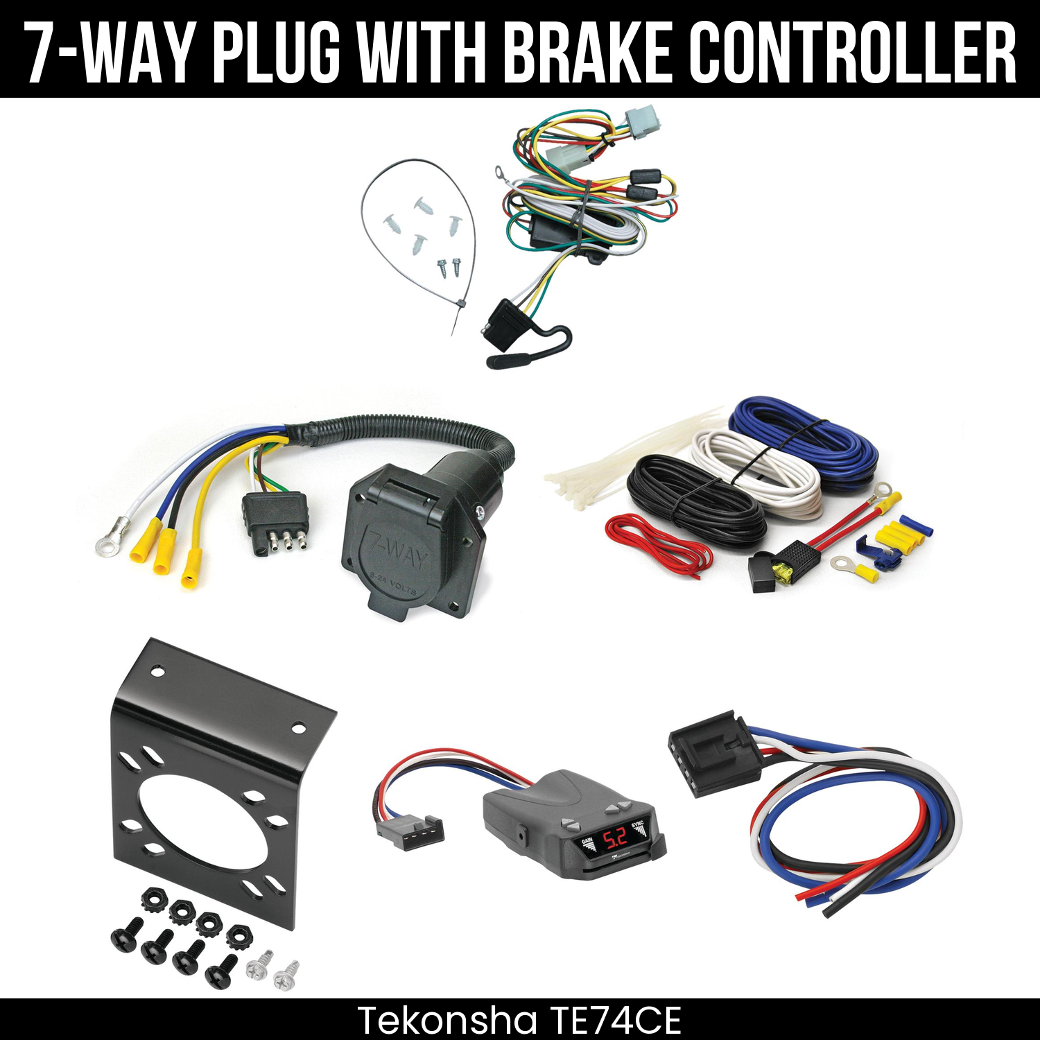 Trailer Wiring 7-Way Economy Plug w/ Bracket , Tekonsha Brakeman IV Brake Control