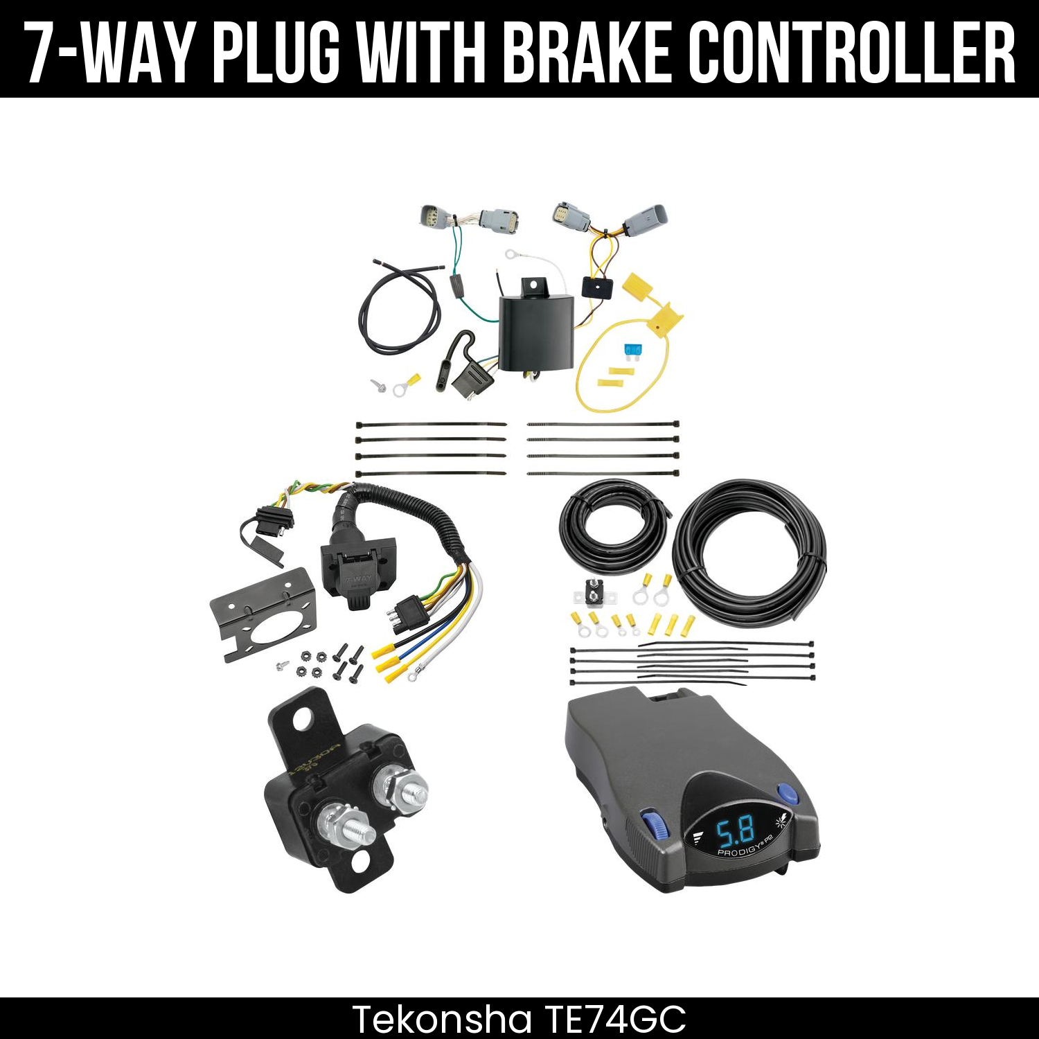 Trailer Wiring 7-Way Plug w/ Bracket , Tekonsha Prodigy P2 Brake Control
