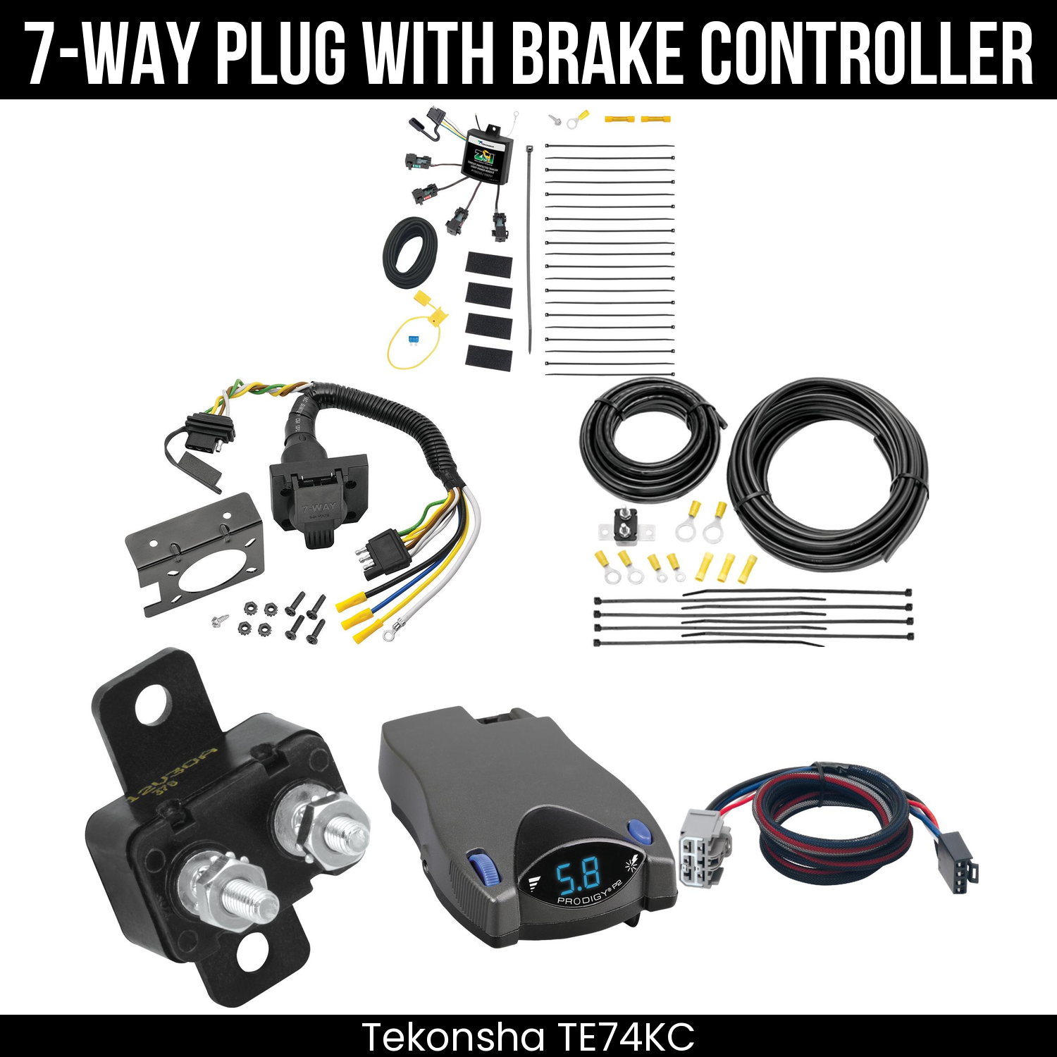 Trailer Wiring 7-Way Plug w/ Bracket , Tekonsha Prodigy P2 Brake Control