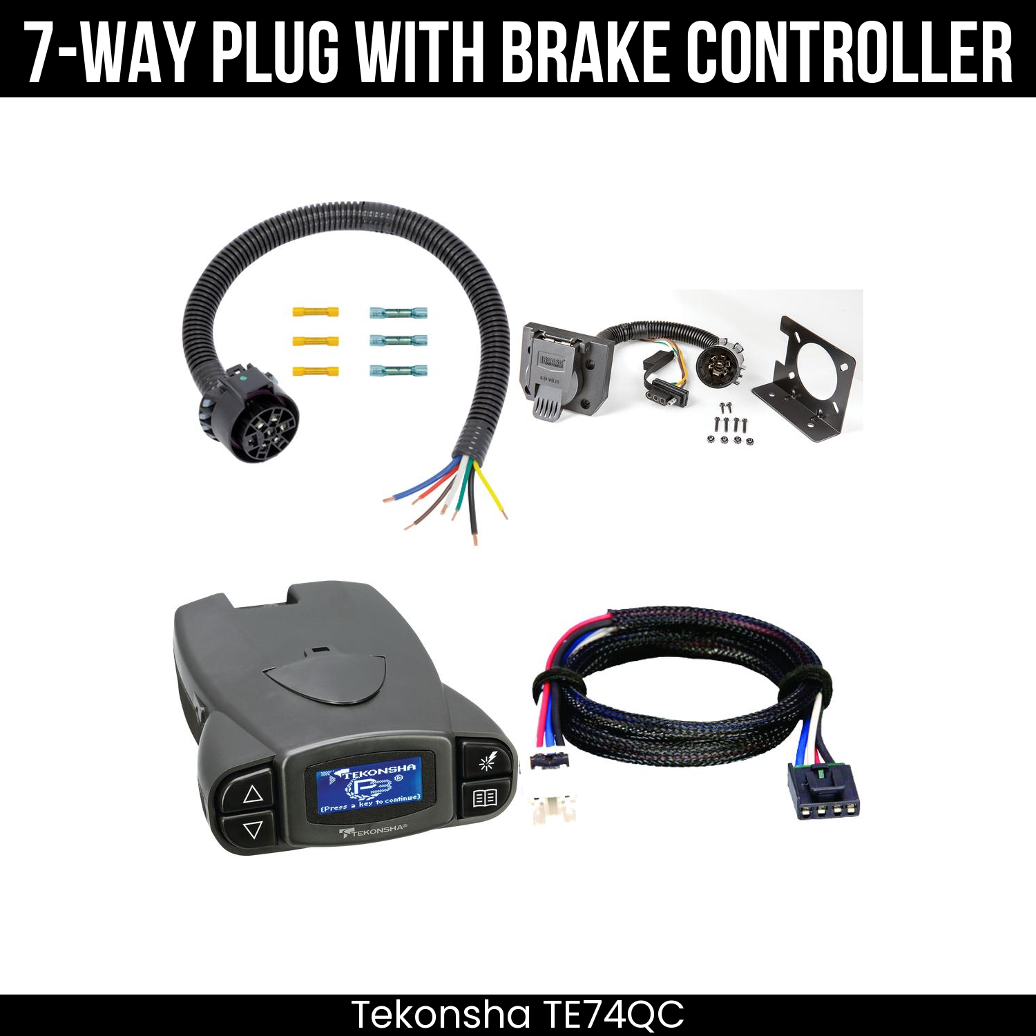 Trailer Wiring 7-Way Plug w/ Bracket , Tekonsha Prodigy P3 Brake Control