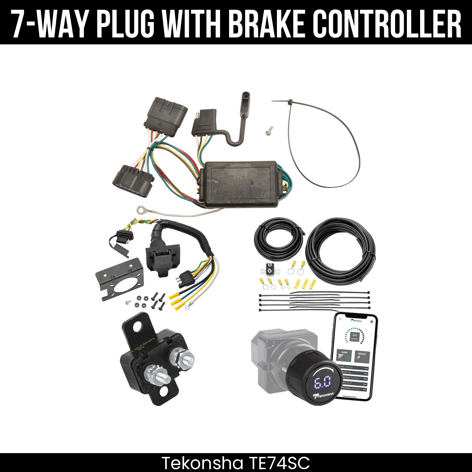 Trailer Wiring 7-Way Plug w/ Bracket , Tekonsha Prodigy iD Smart Brake Control