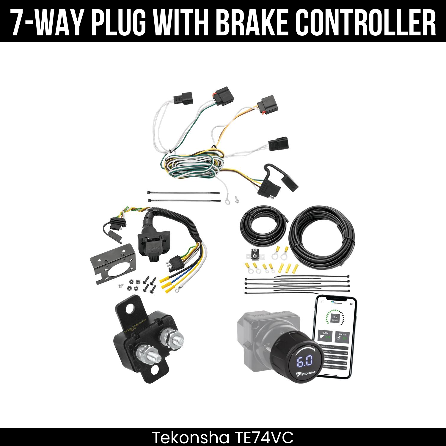 Trailer Wiring 7-Way Plug w/ Bracket , Tekonsha Prodigy iD Smart Brake Control