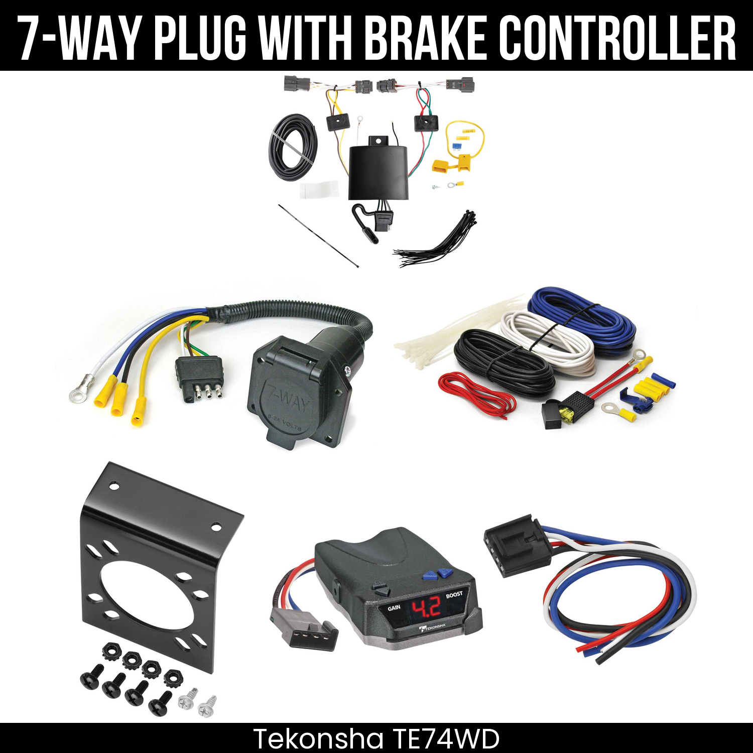 Trailer Wiring 7-Way Economy Plug w/ Bracket , Tekonsha Brake EVN Control