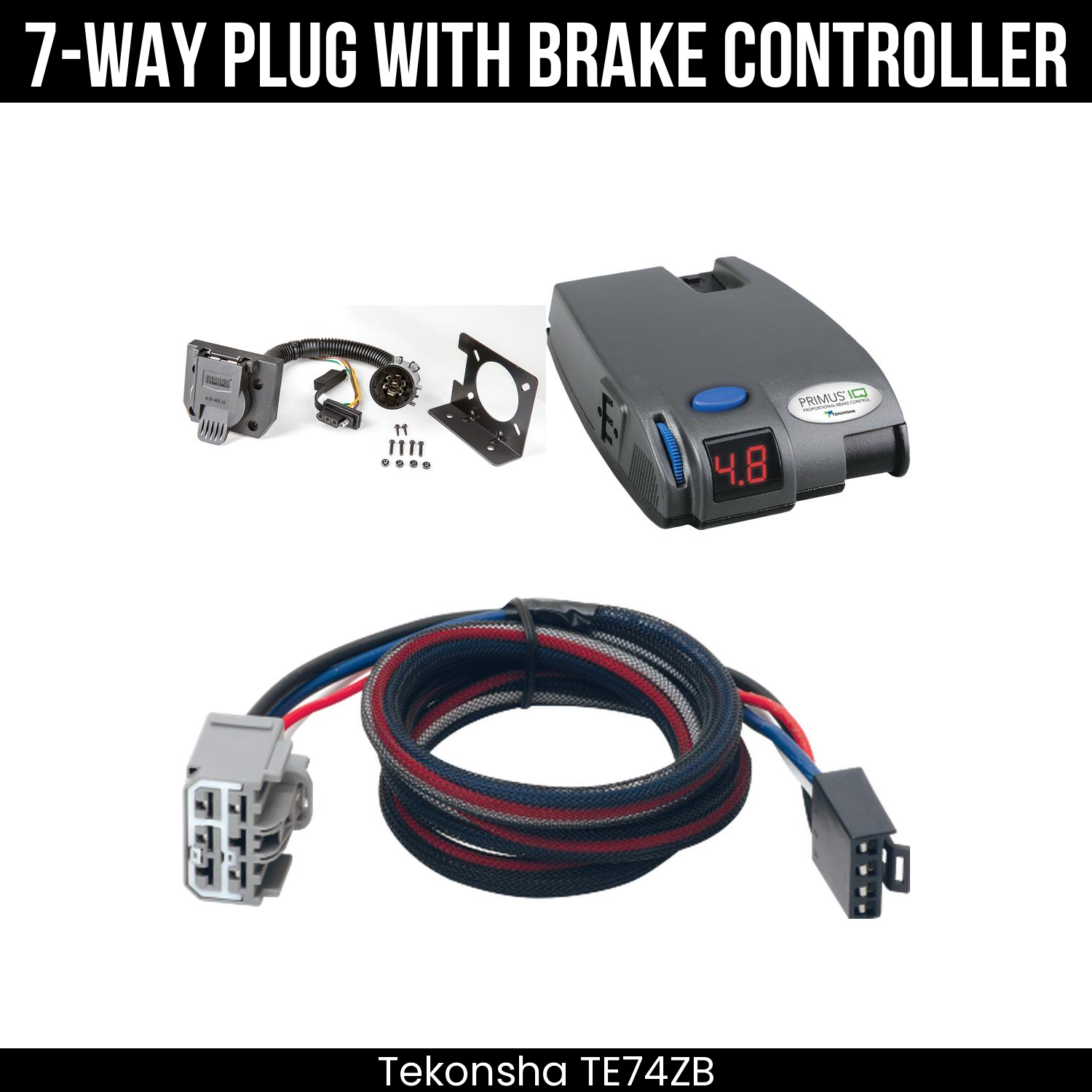Trailer Wiring 7-Way Plug w/ Bracket , Tekonsha Primus IQ Brake Control